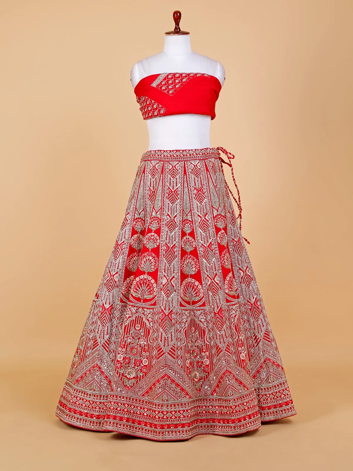 Elegant red unstitched lehenga choli