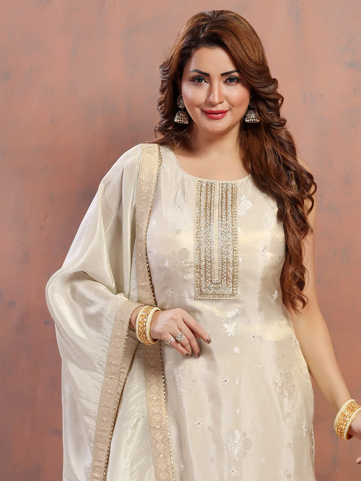 Elegant silk beige salwar suit