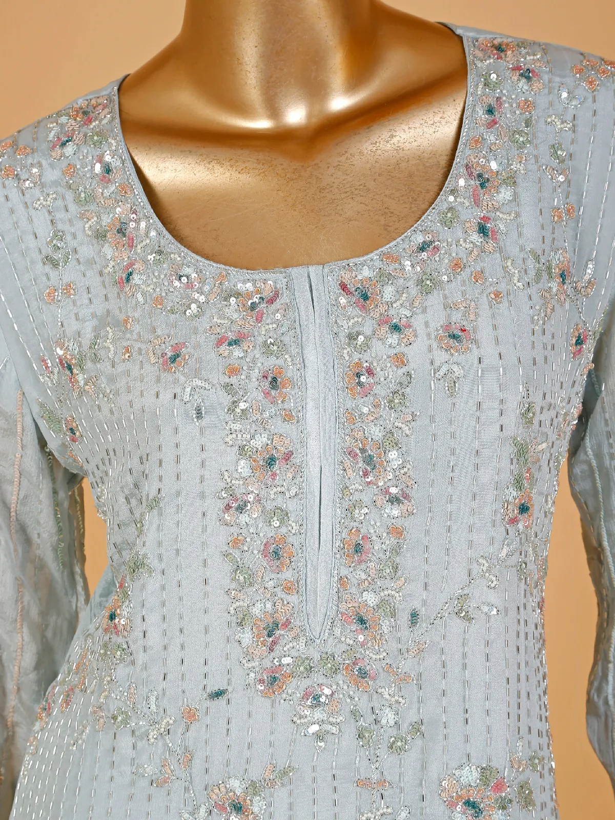 Elegant silk light blue sharara suit