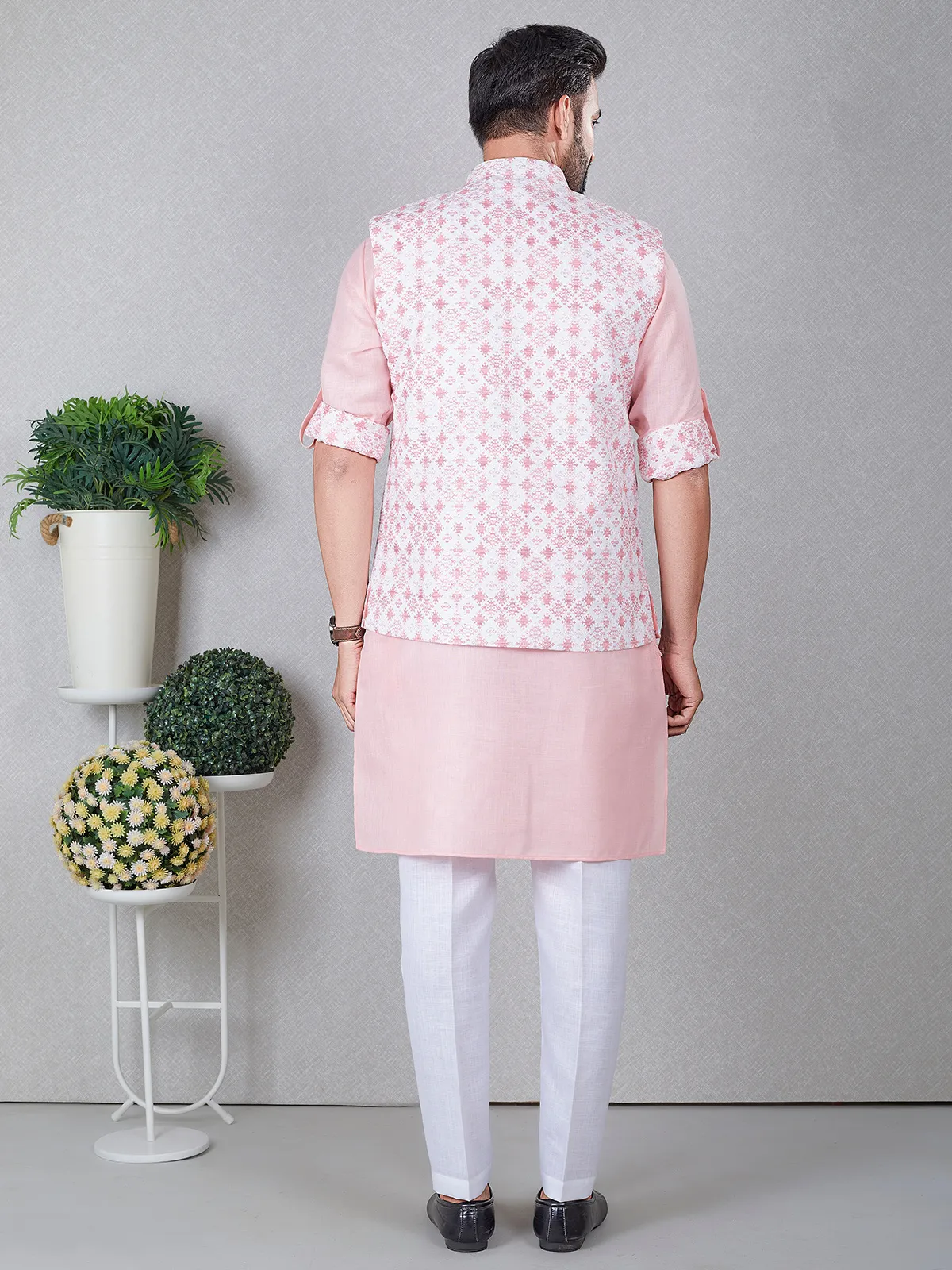 Elegant silk light pink waistcoat set