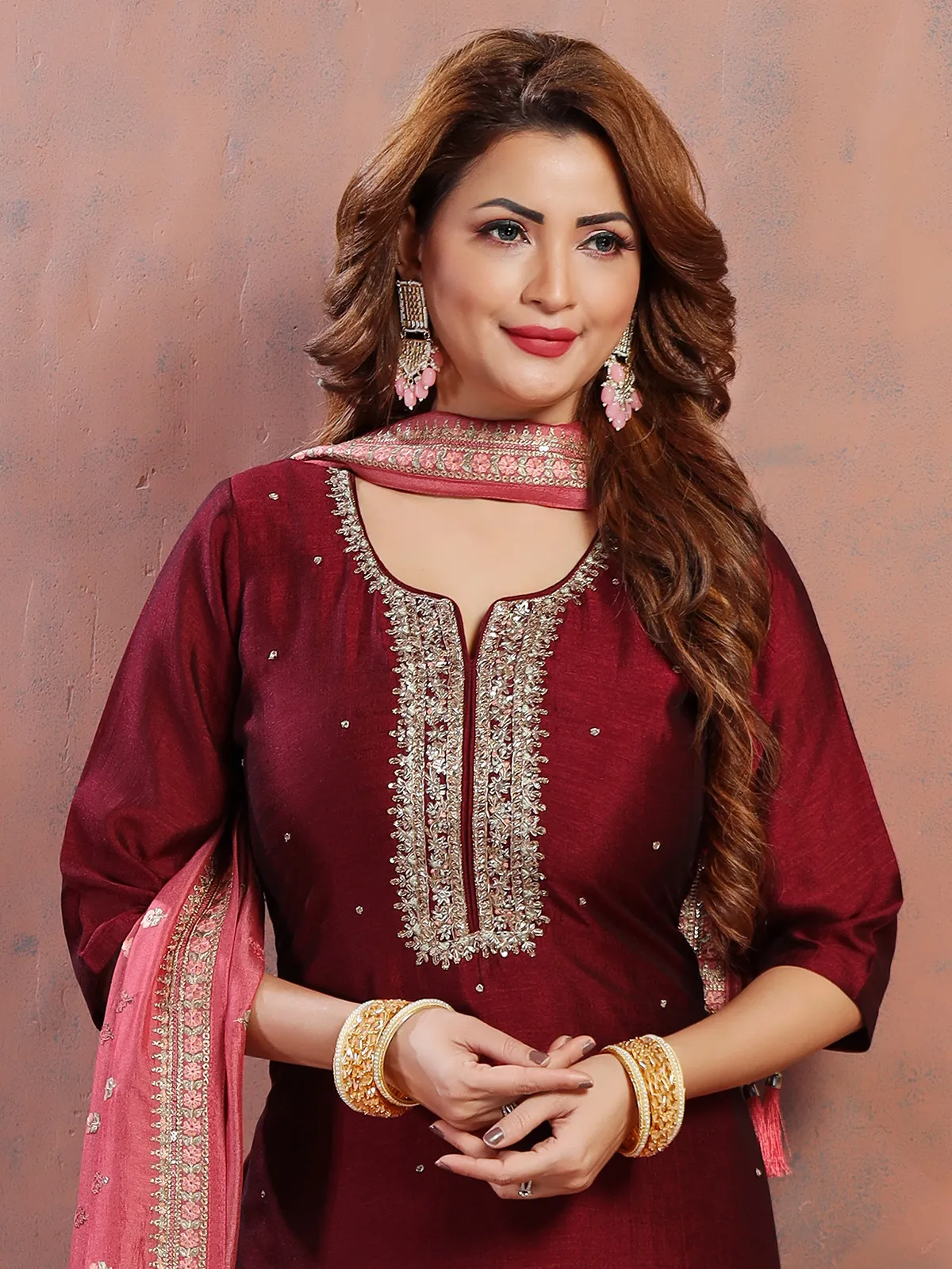 Elegant silk maroon salwar suit