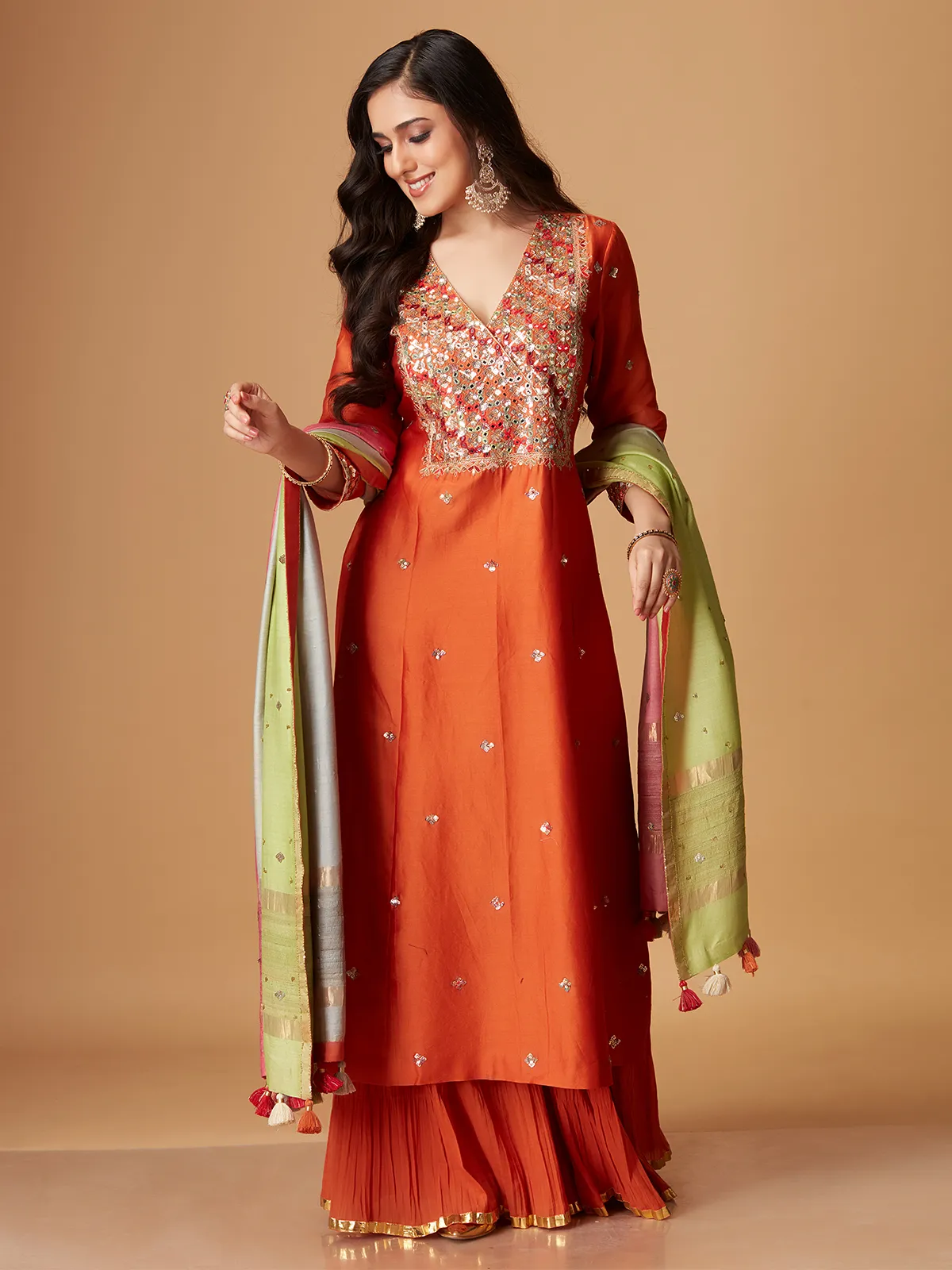 Elegant silk orange palazzo suit