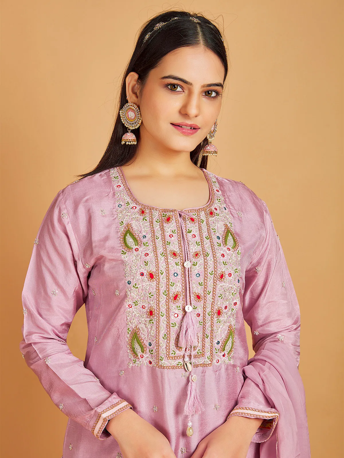 Elegant silk sharara suit in pink