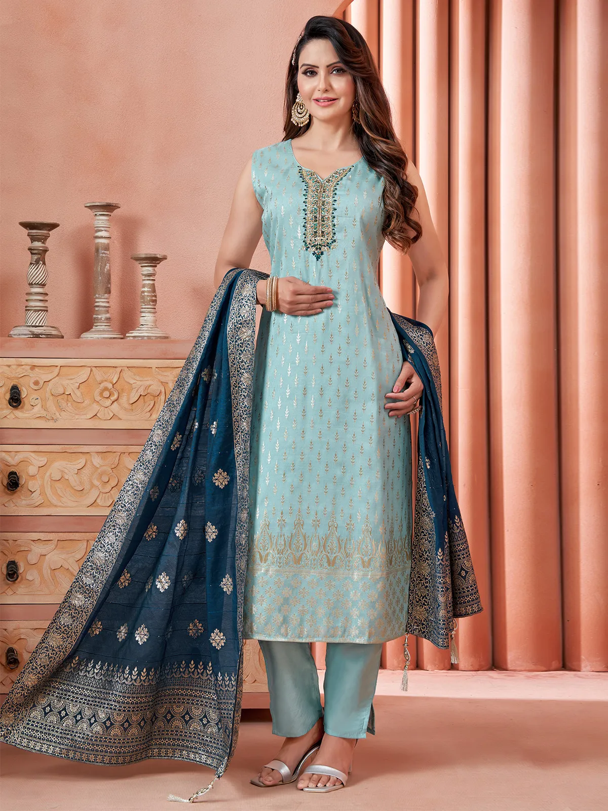 Elegant silk sky blue salwar suit