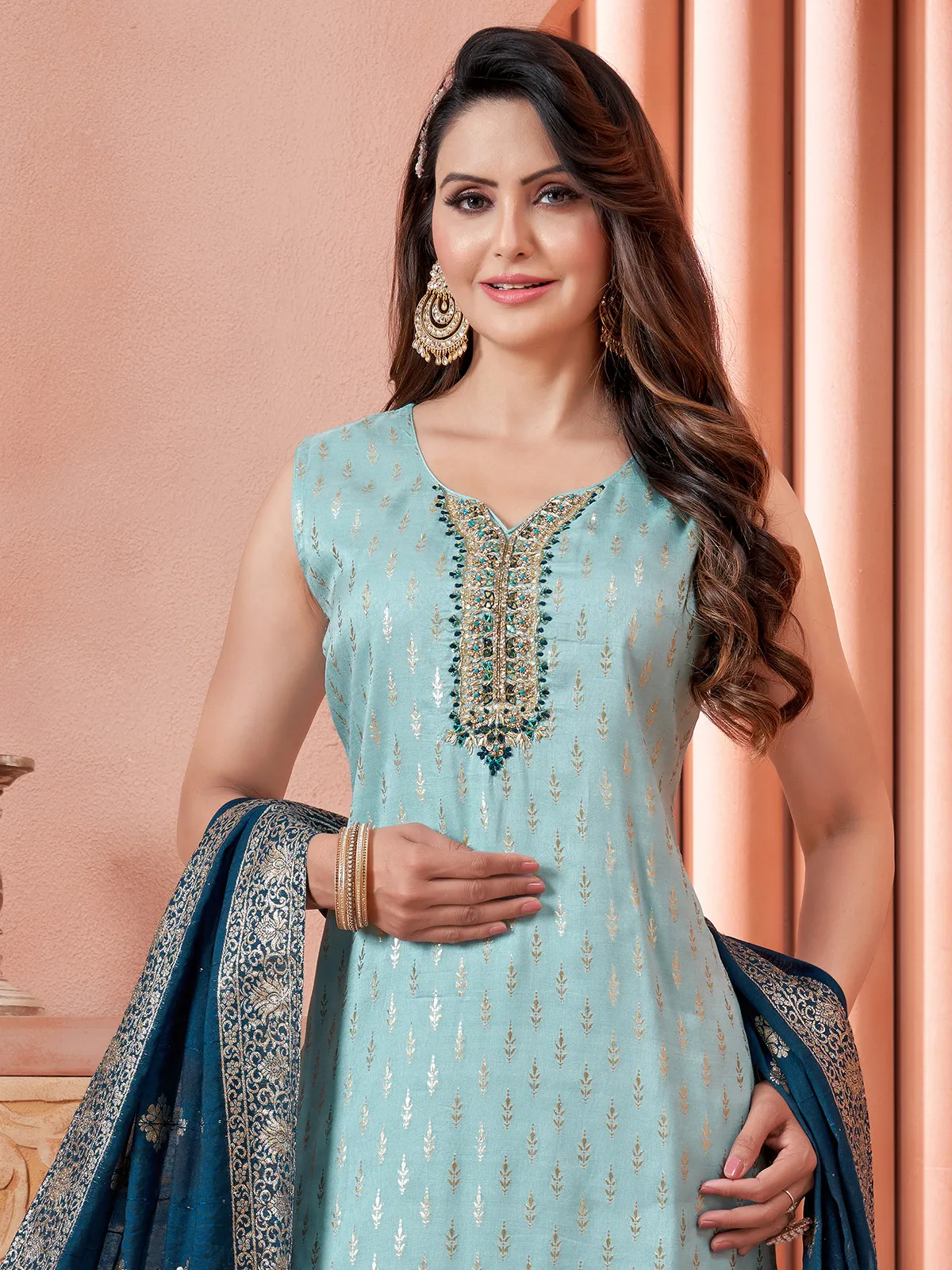 Elegant silk sky blue salwar suit