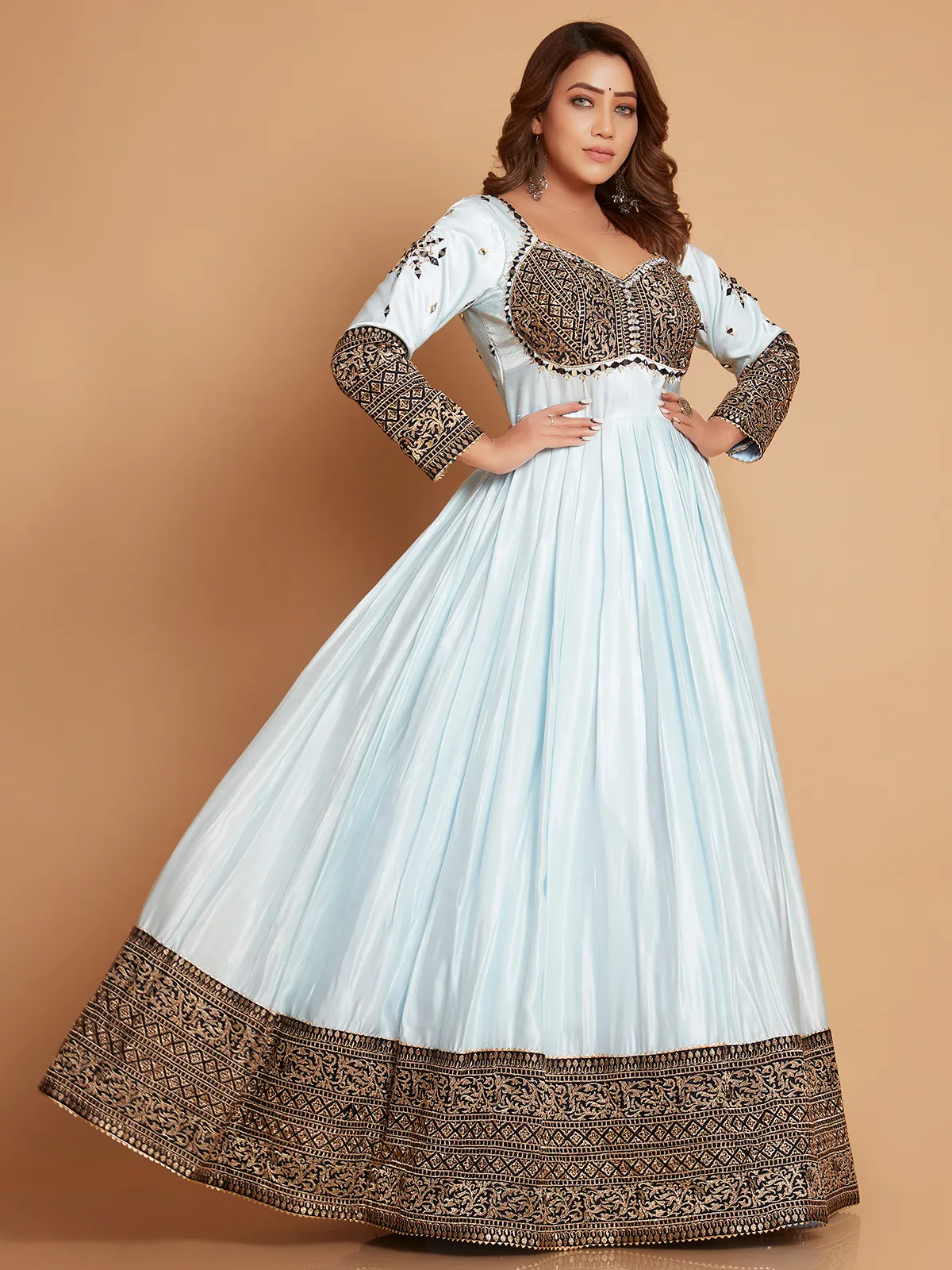 Elegant sky blue silk anarkali suit