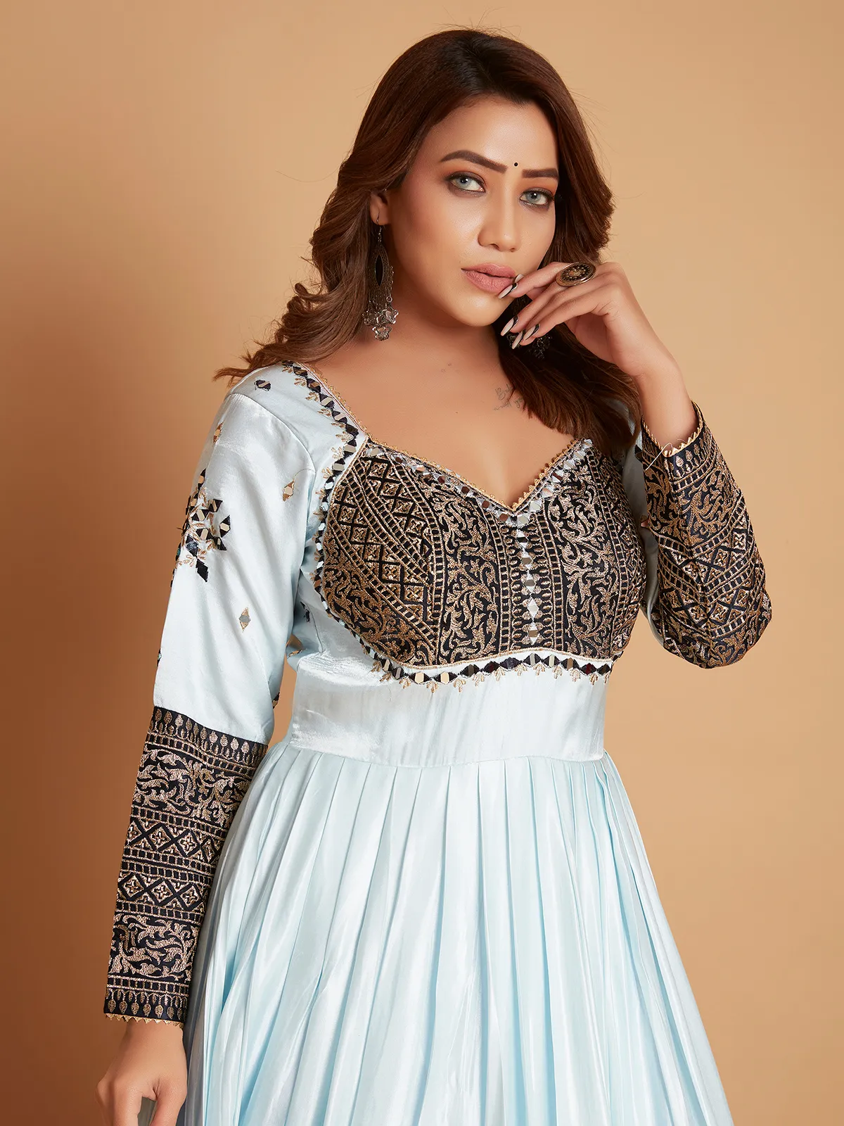 Elegant sky blue silk anarkali suit