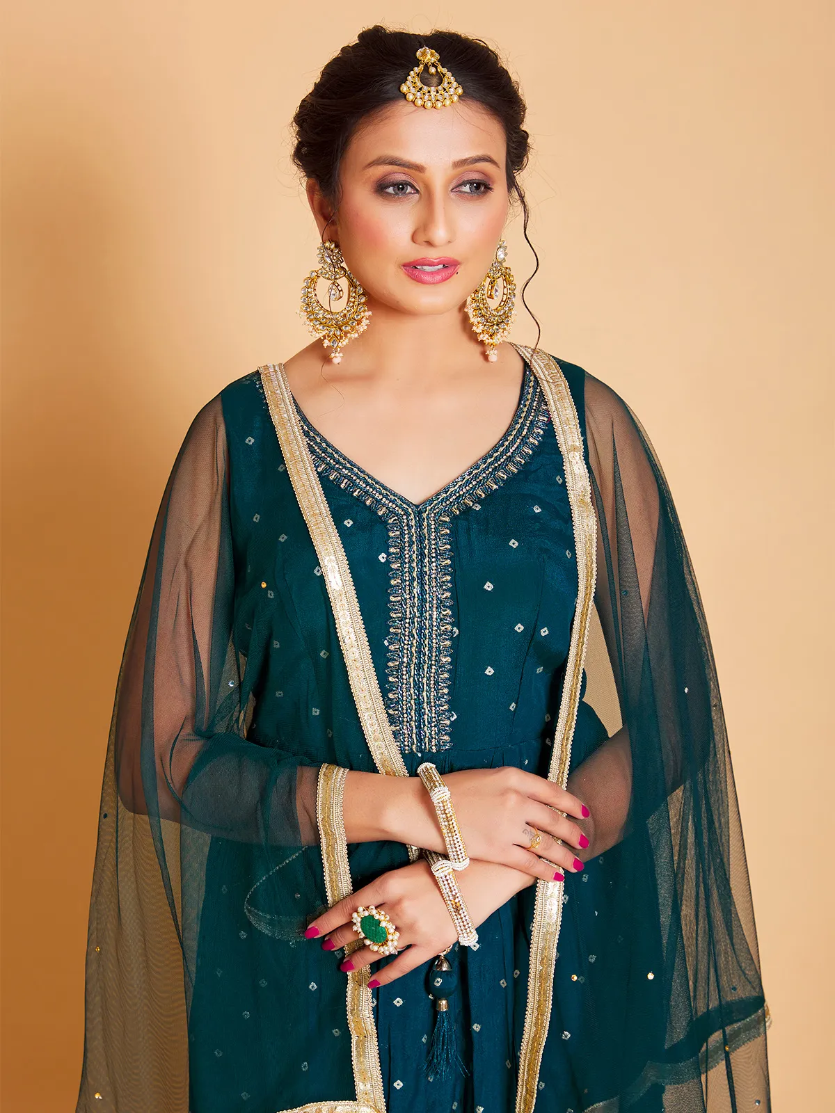 Elegant teal blue georgette sharara suit