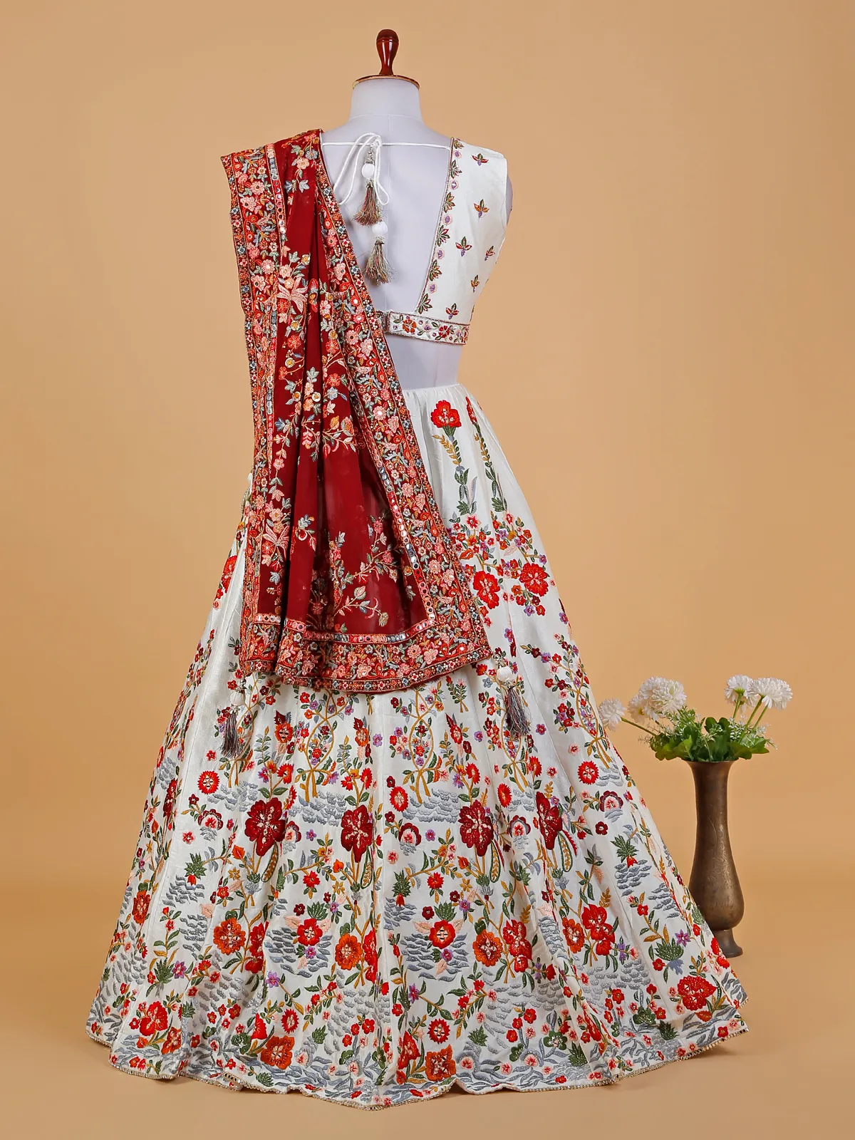 Elegant white silk lehenga choli