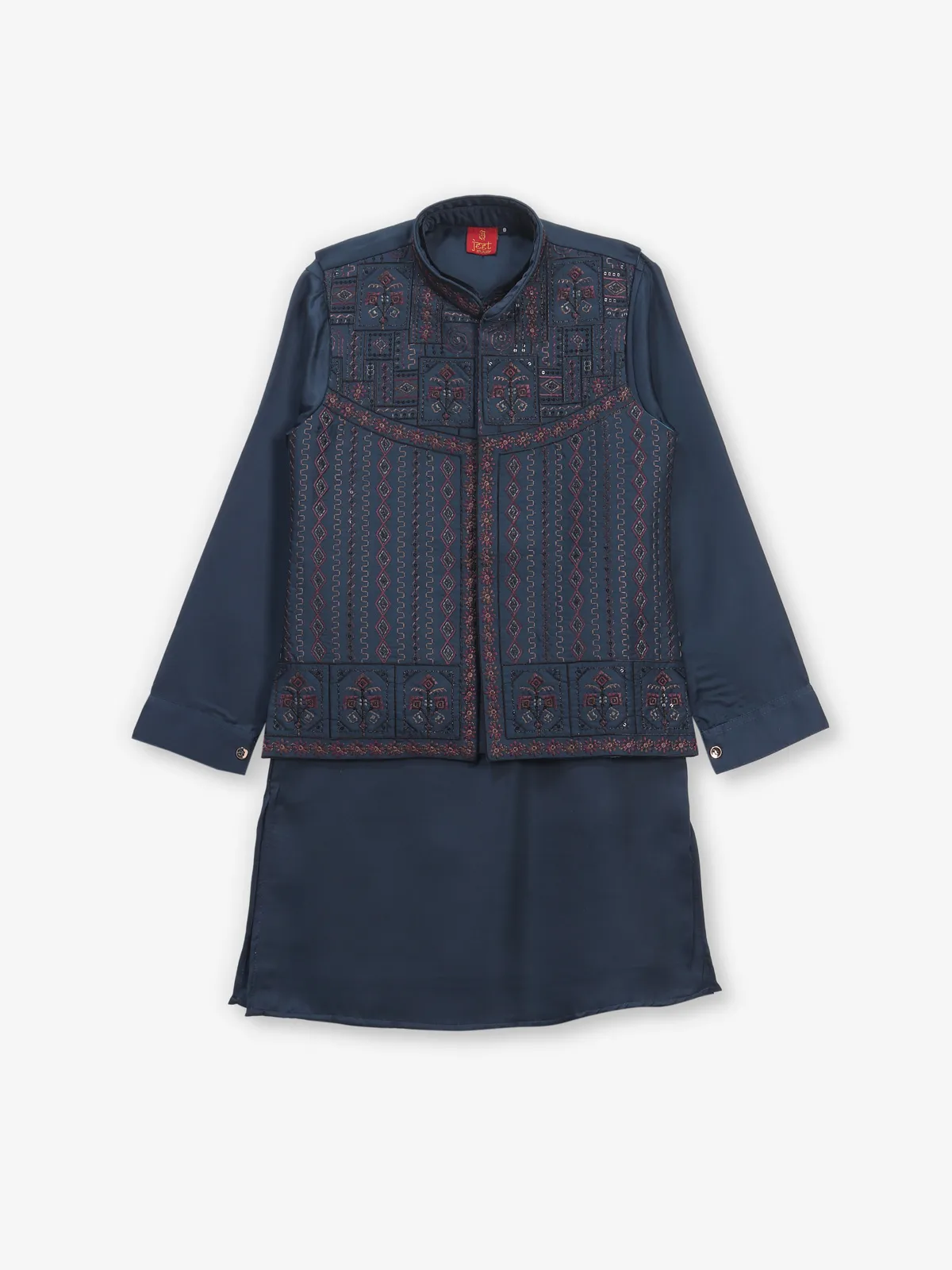 Embellished elegance dark blue waistcoat set for boys