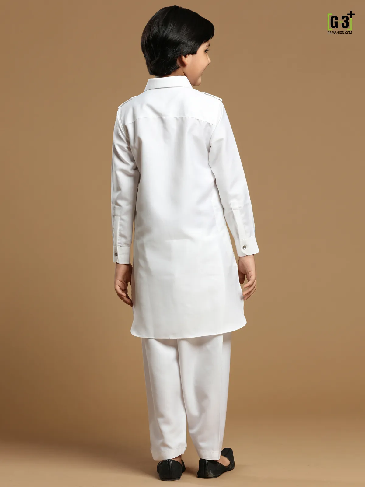 white festive wear plain cotton silk pathani suit