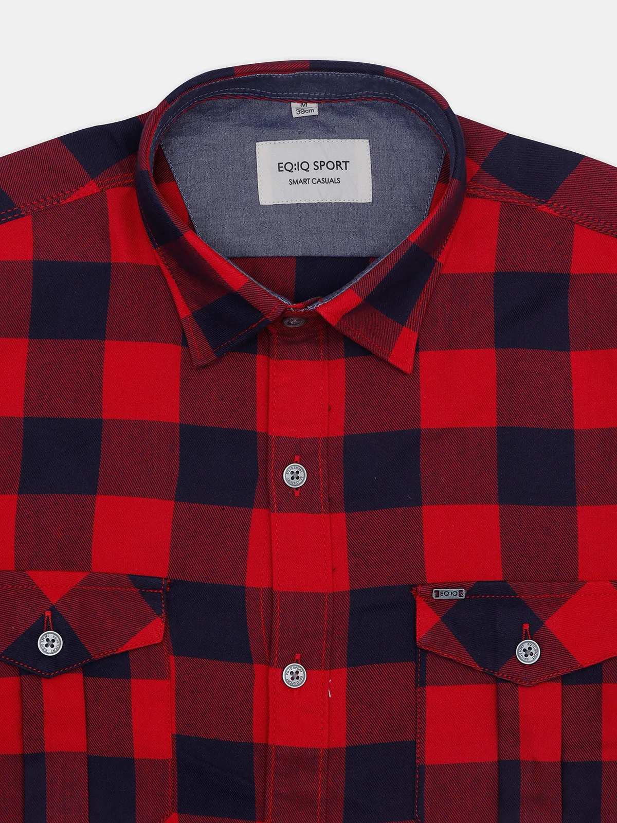 EQIQ casual wear checked red and navy shirt