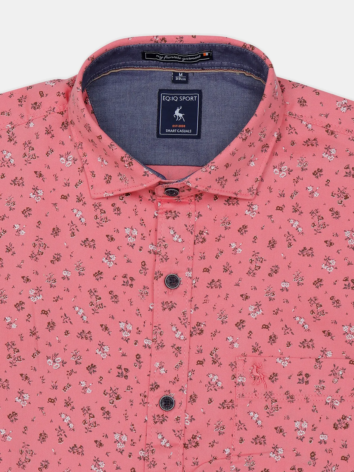 EQIQ printed pink casual slim fit shirt