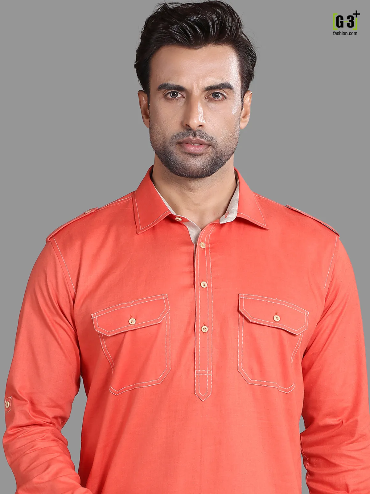 Exclusive orange cotton rayon pathani suit