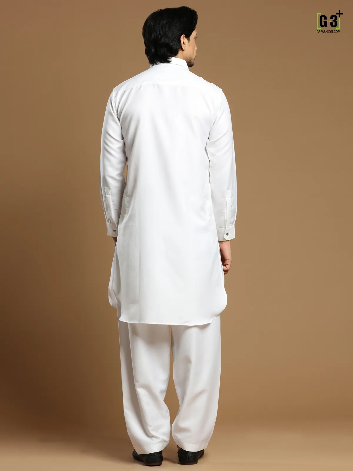 Extraordinary white plain cotton silk pathani suit
