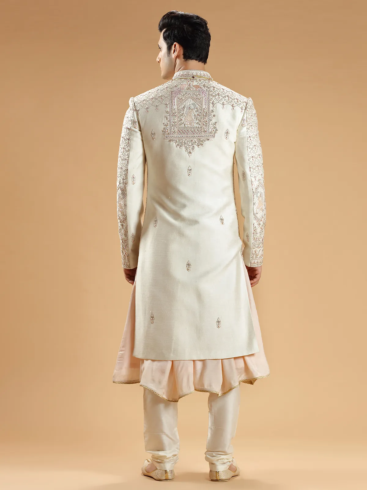 Fabulous cream raw silk sherwani