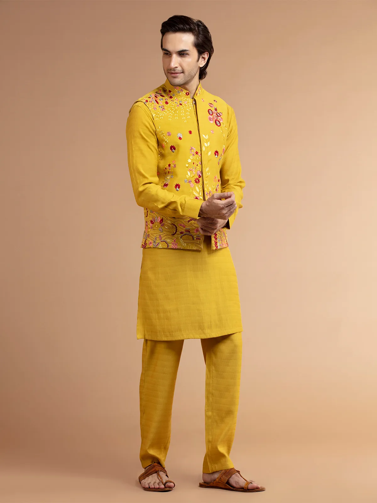 Fabulous mustard yellow silk waistcoat set