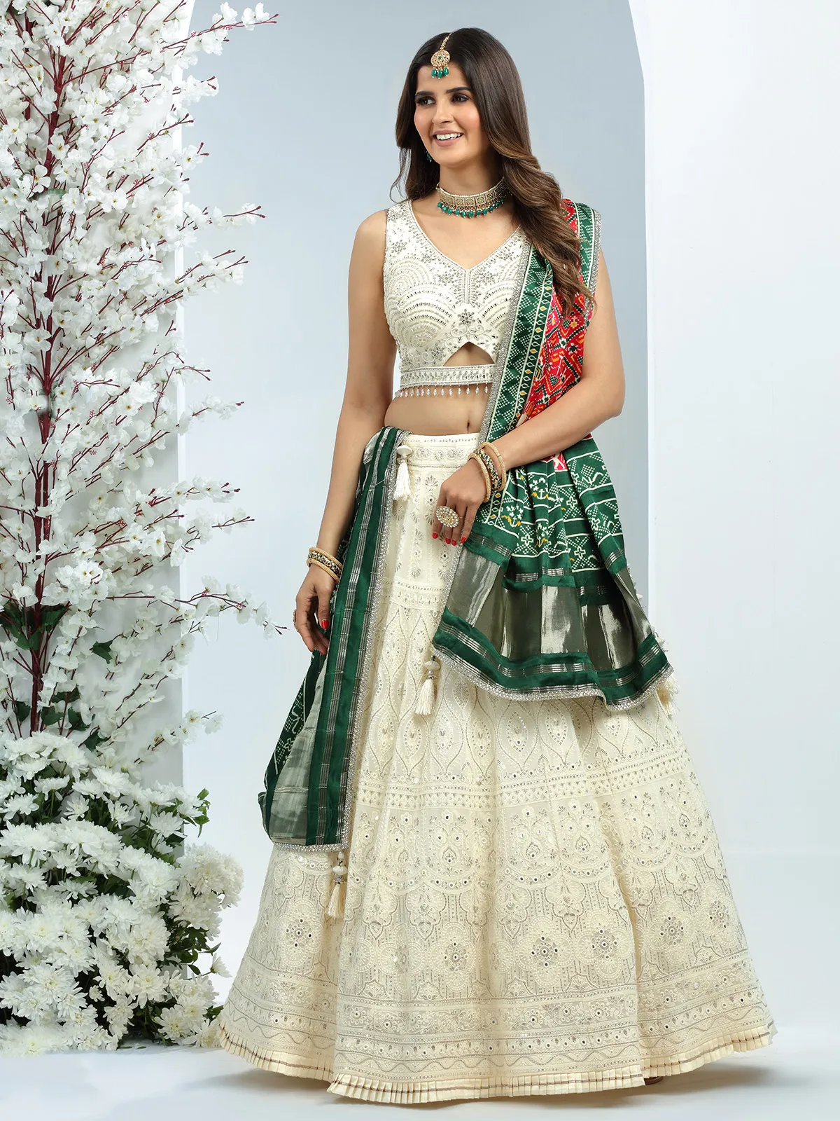 Fabulous off white lehenga choli in georgette