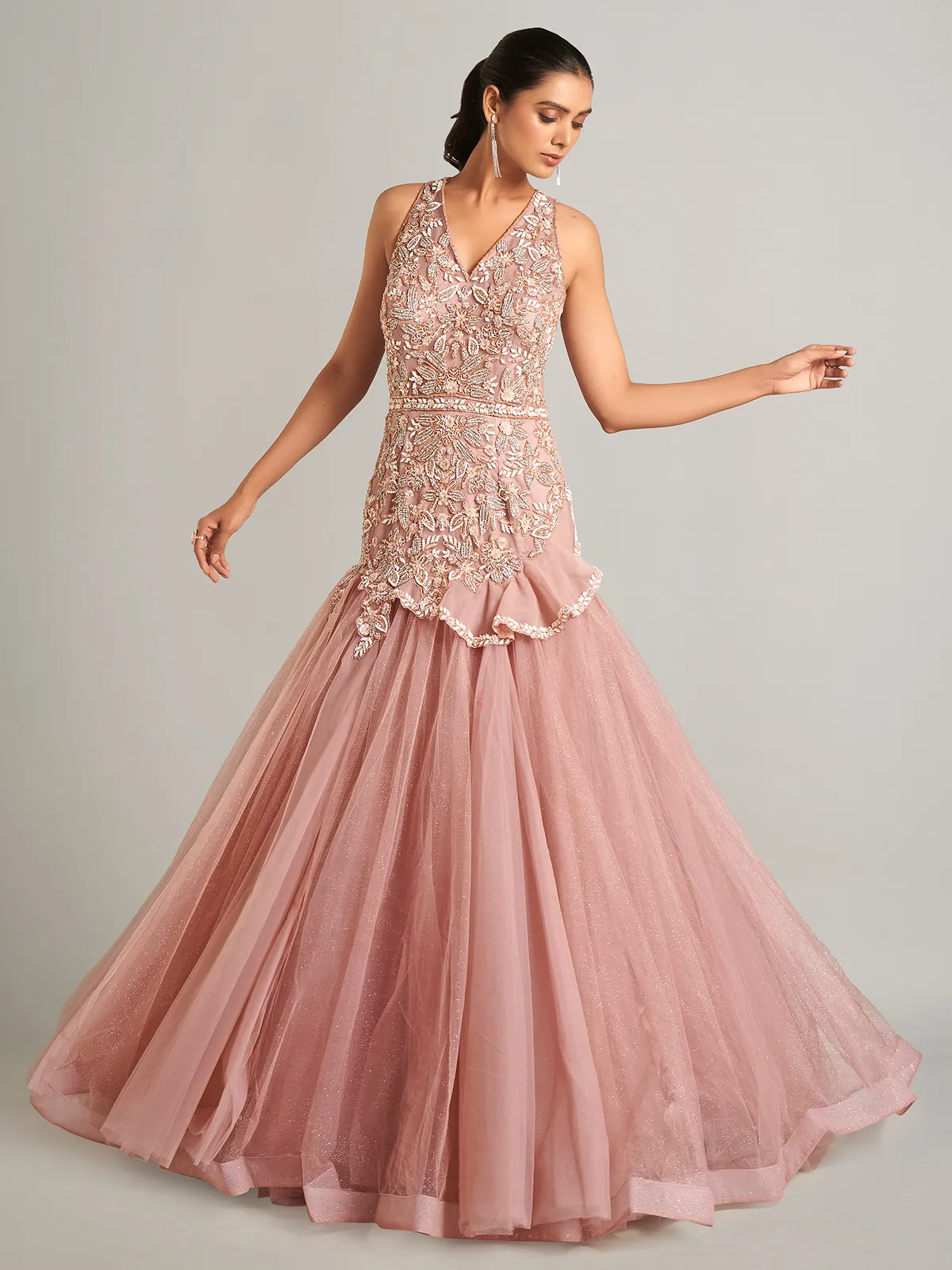 Fabulous peach floor length net gown