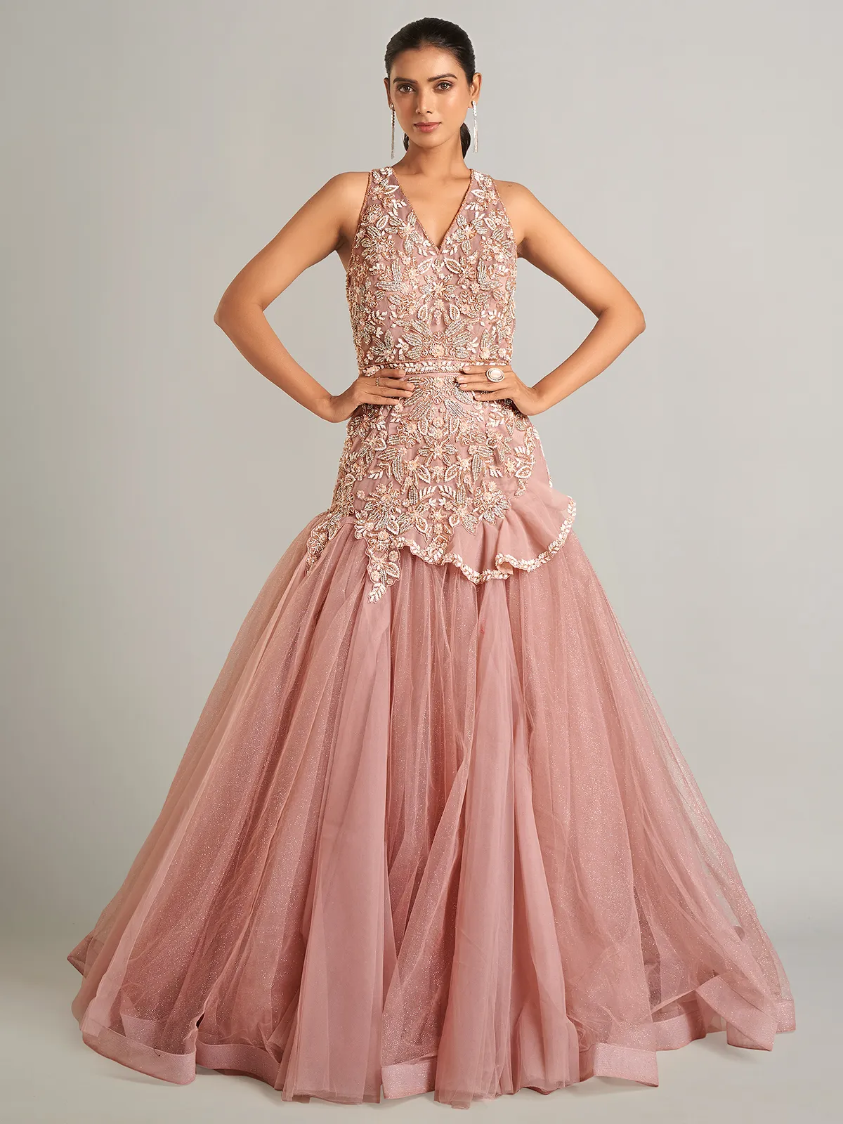 Fabulous peach floor length net gown