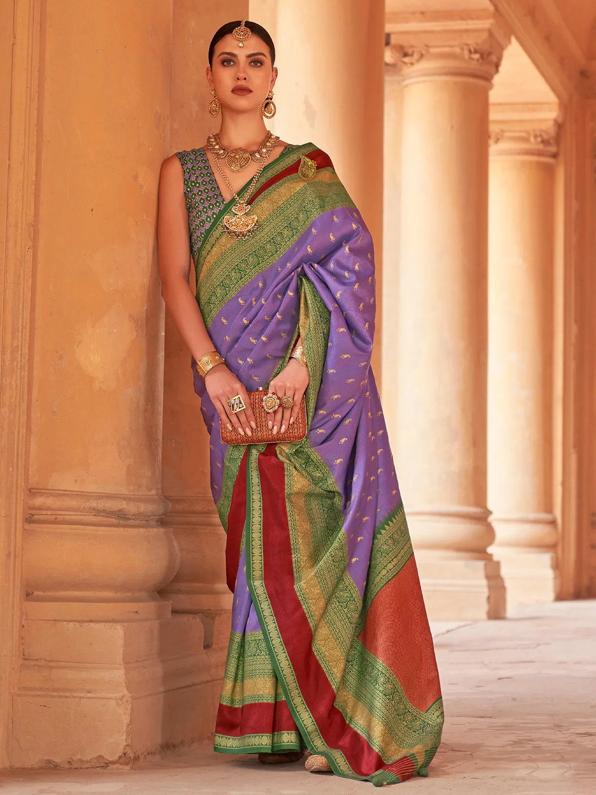 Fabulous printed violet silk saree