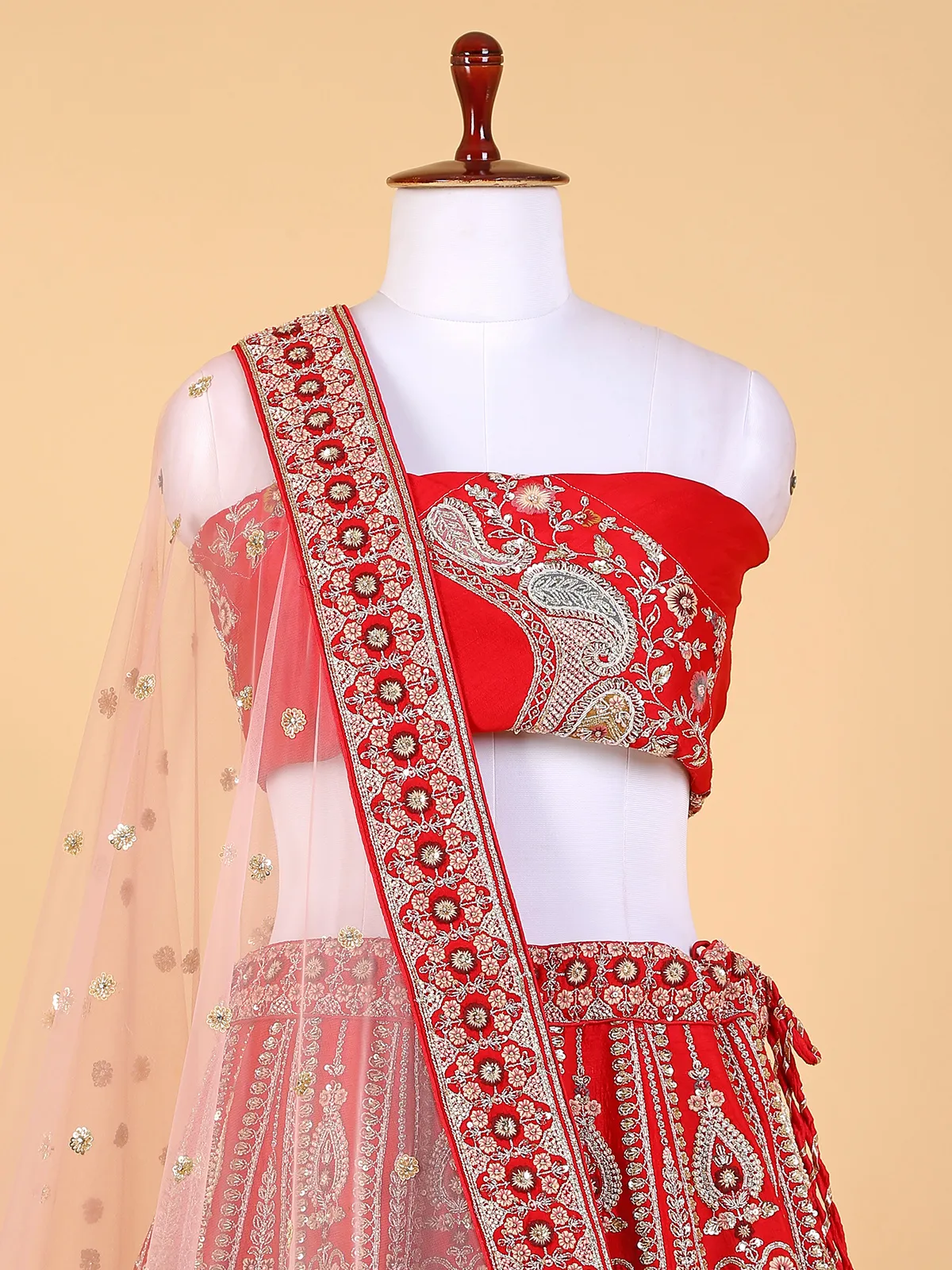 Fabulous red raw silk unstitched lehenga choli