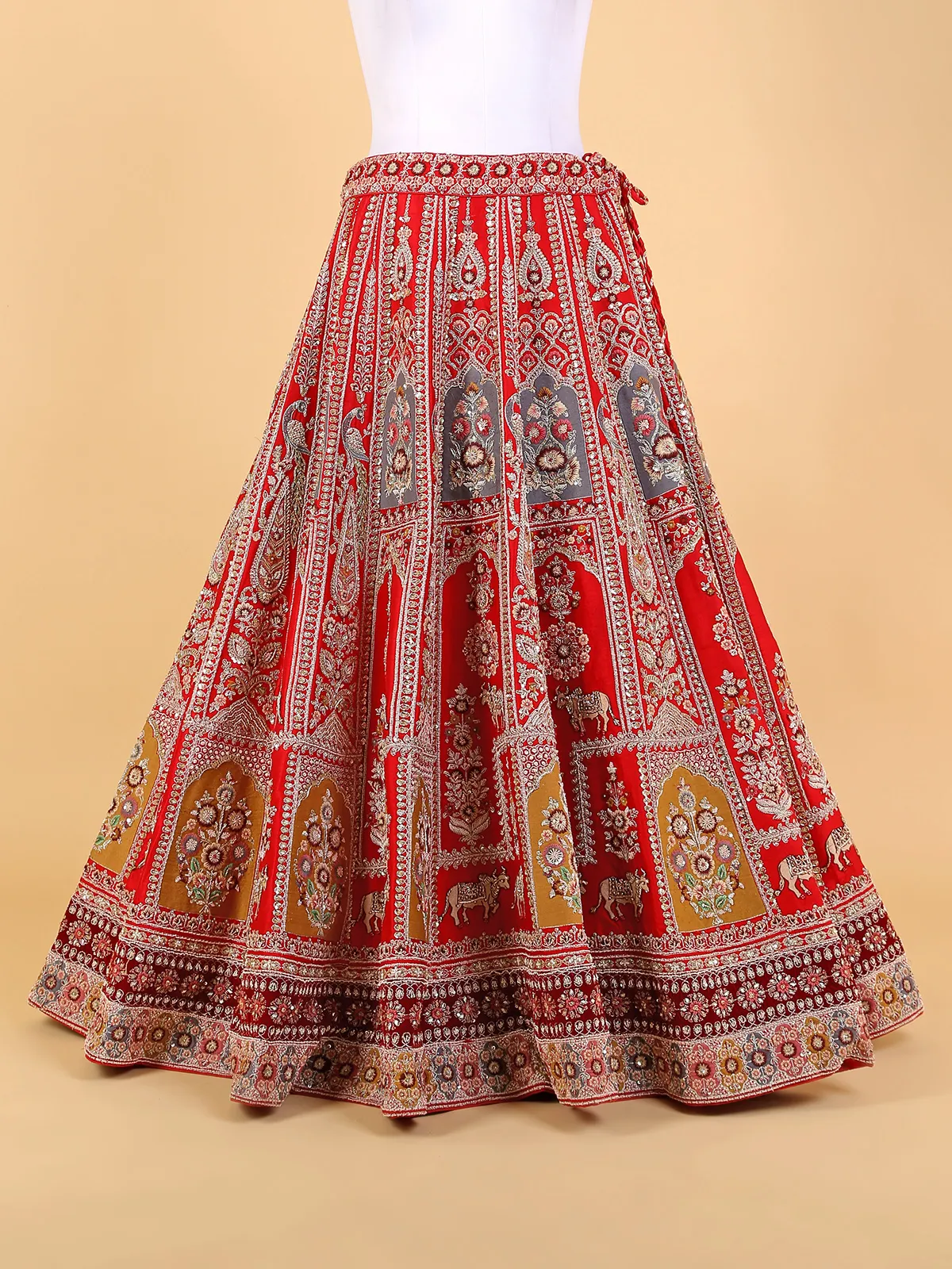 Fabulous red raw silk unstitched lehenga choli