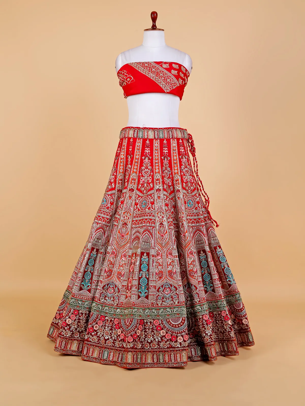 Fabulous red unstitched bridal lehenga choli