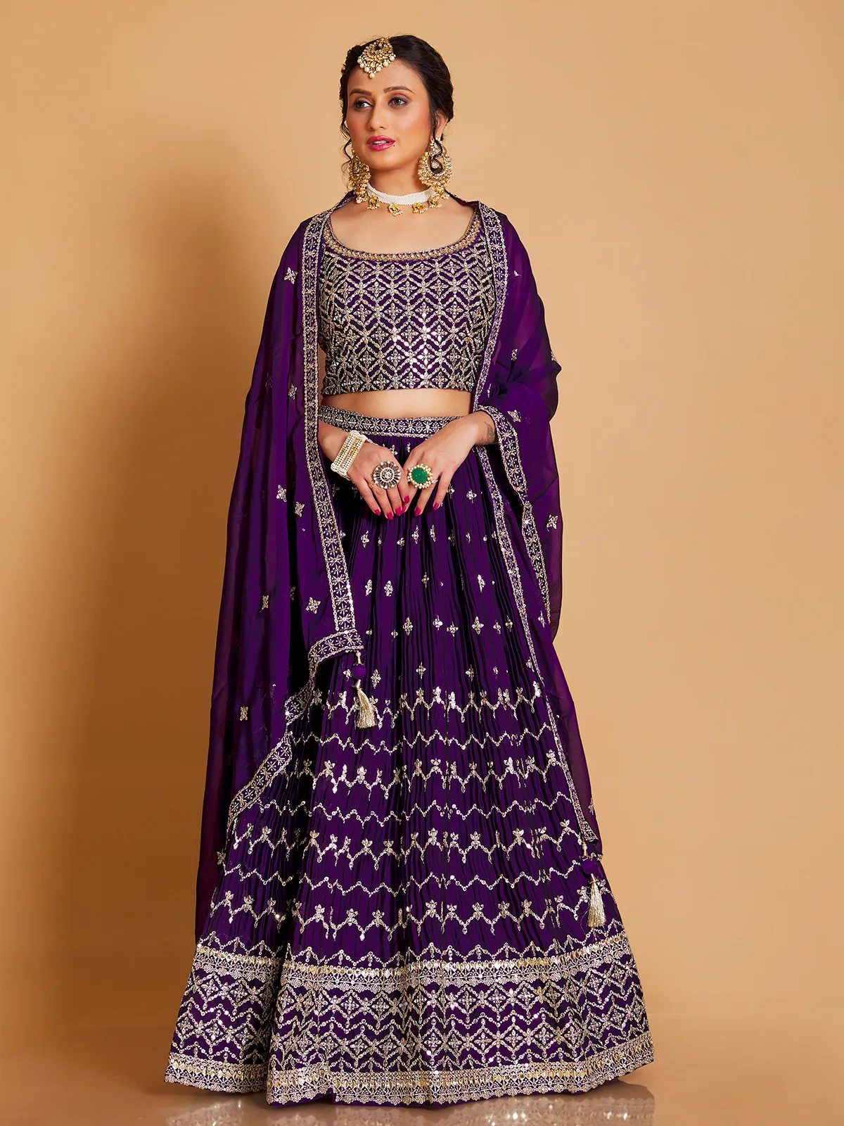 Fantastic dark purple georgette lehenga choli