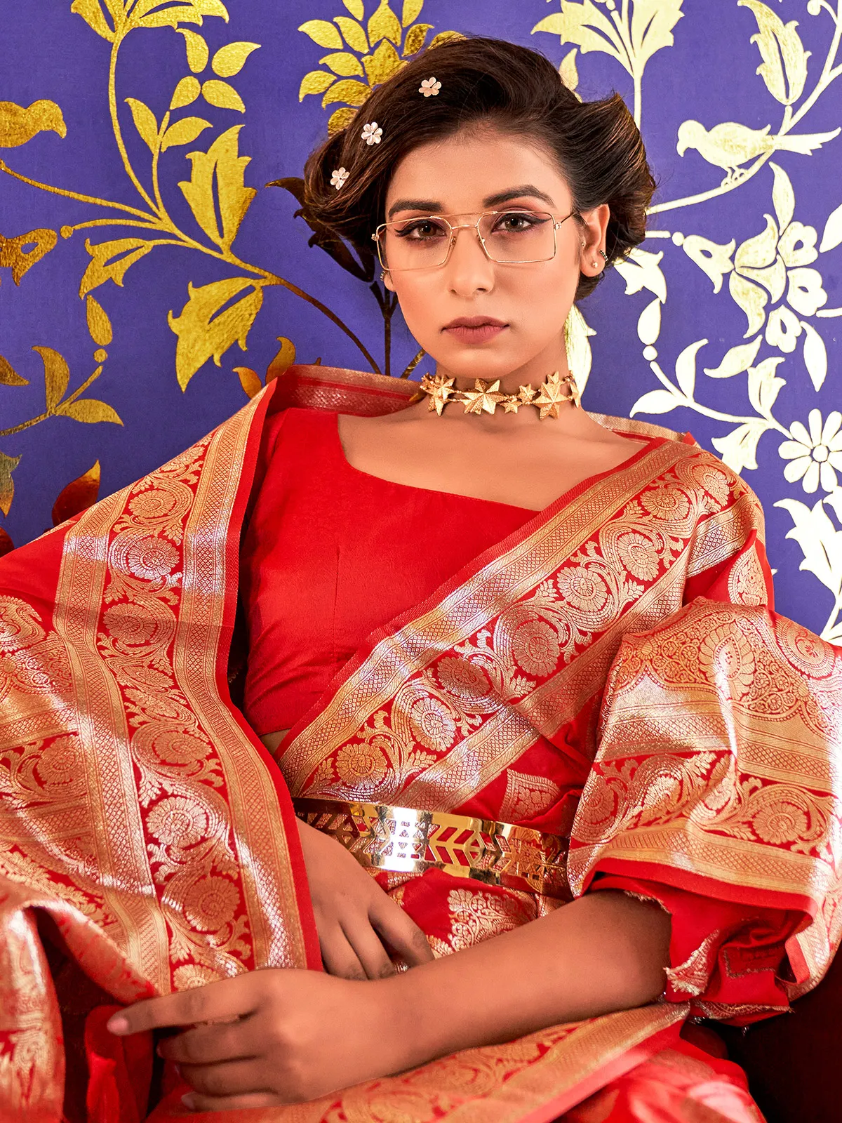 Fashionable red banarasi silk saree