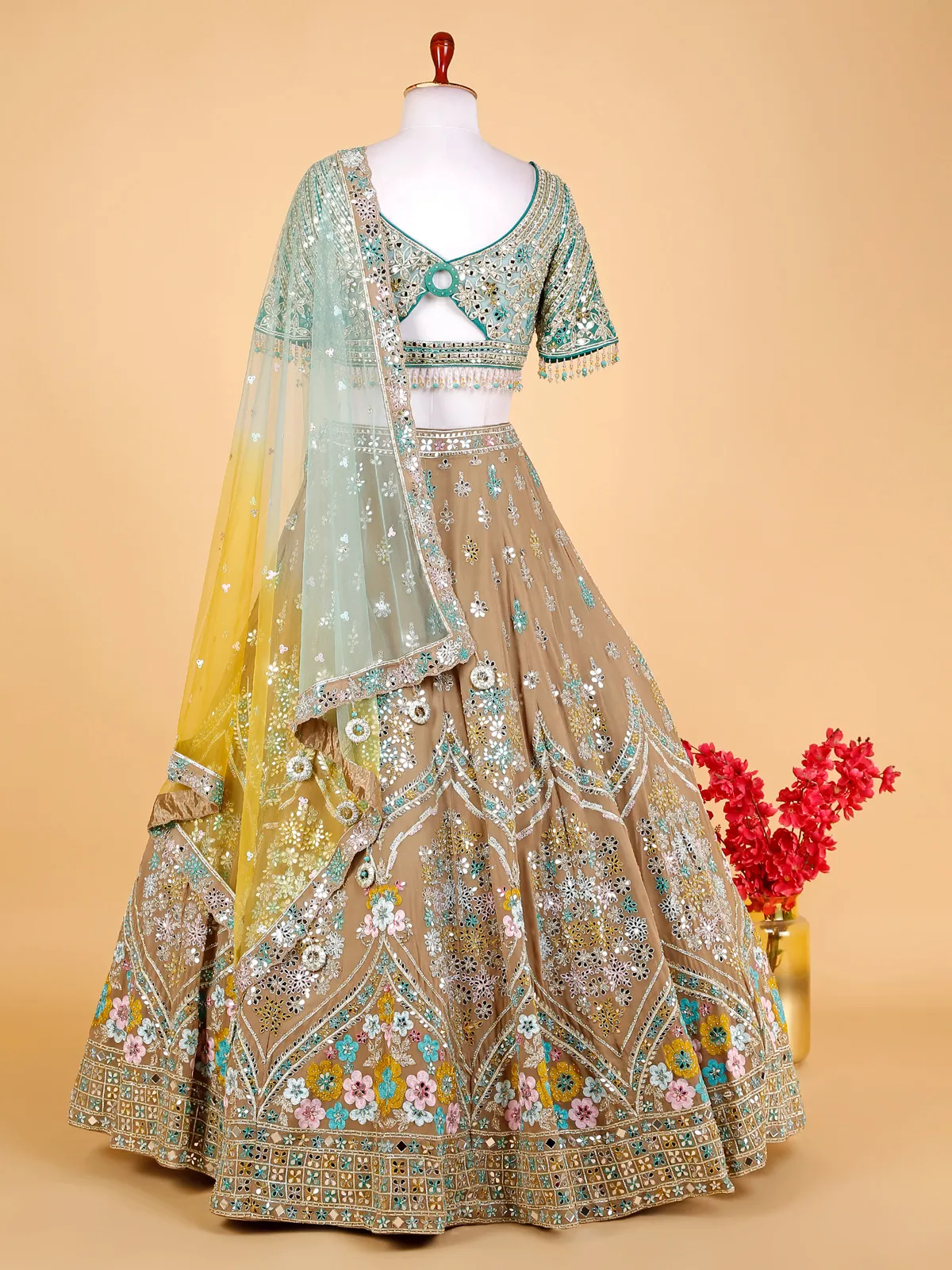 Fawn beige georgette lehenga choli