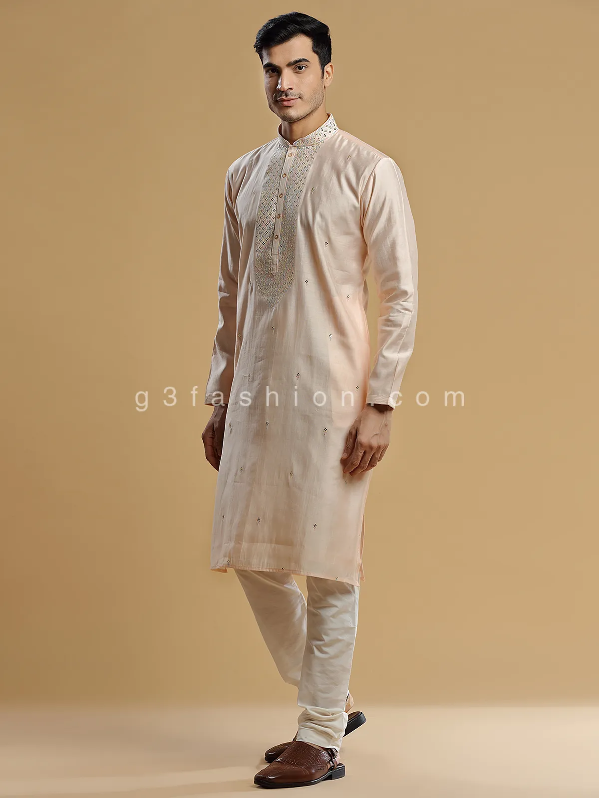 Festive look peach silk kurta suit