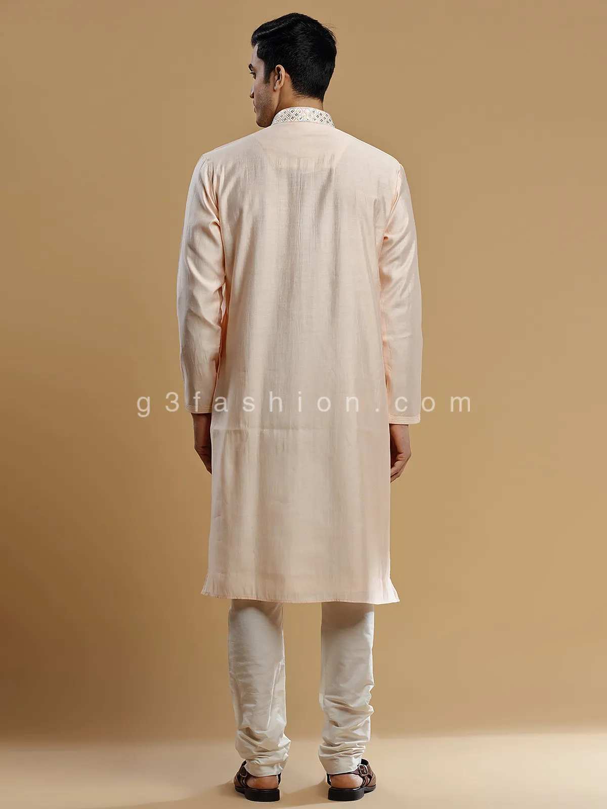 Festive look peach silk  Men Kurta pajama