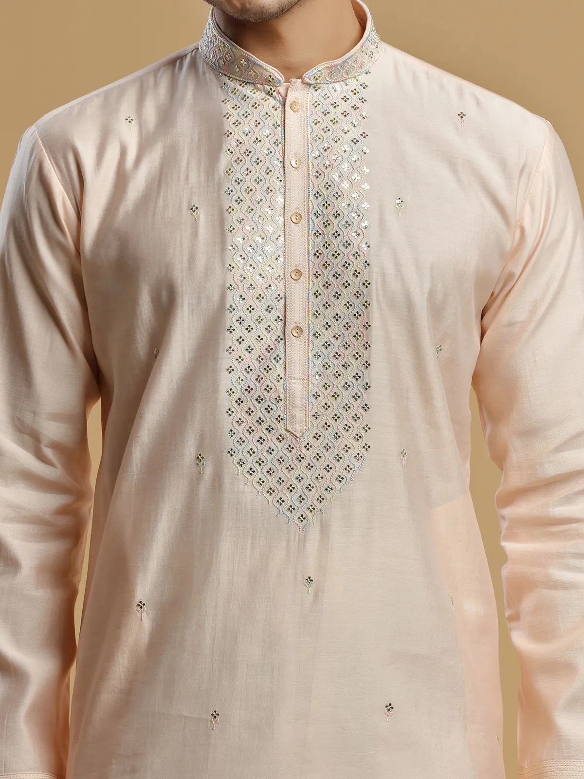 Festive look peach silk  Men Kurta pajama