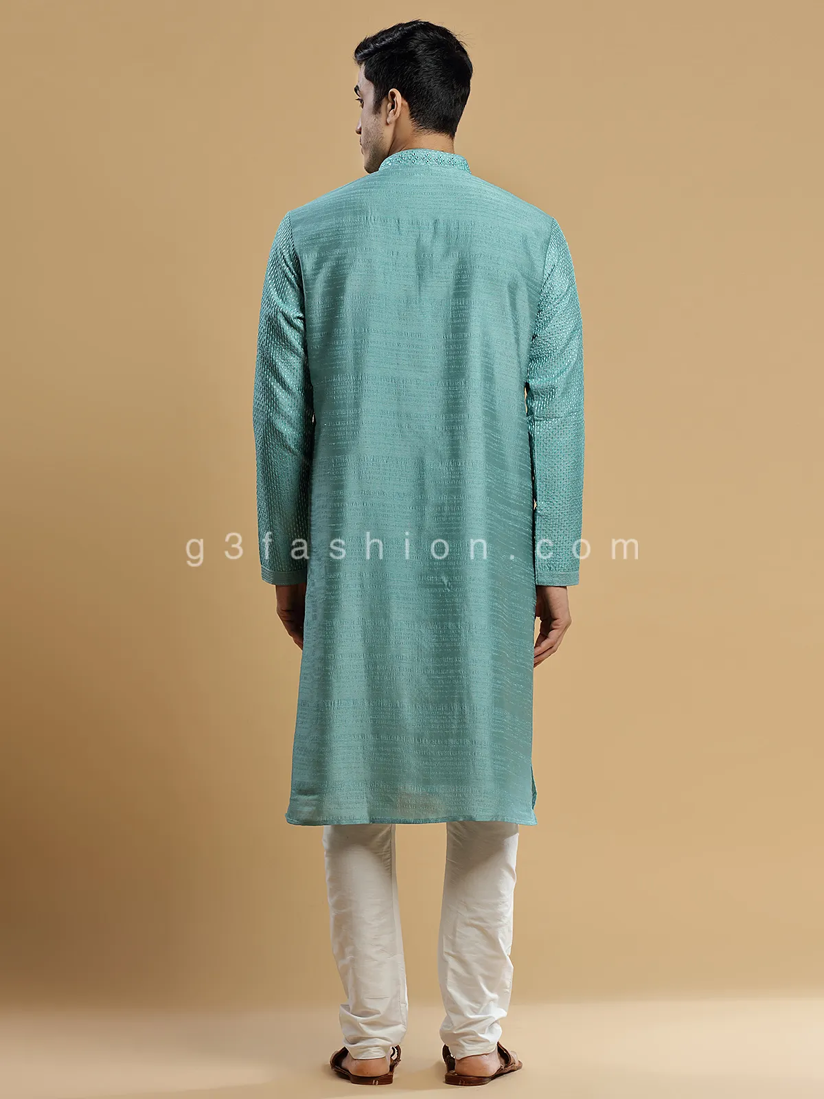 Festive look teal blue silk kurta suit