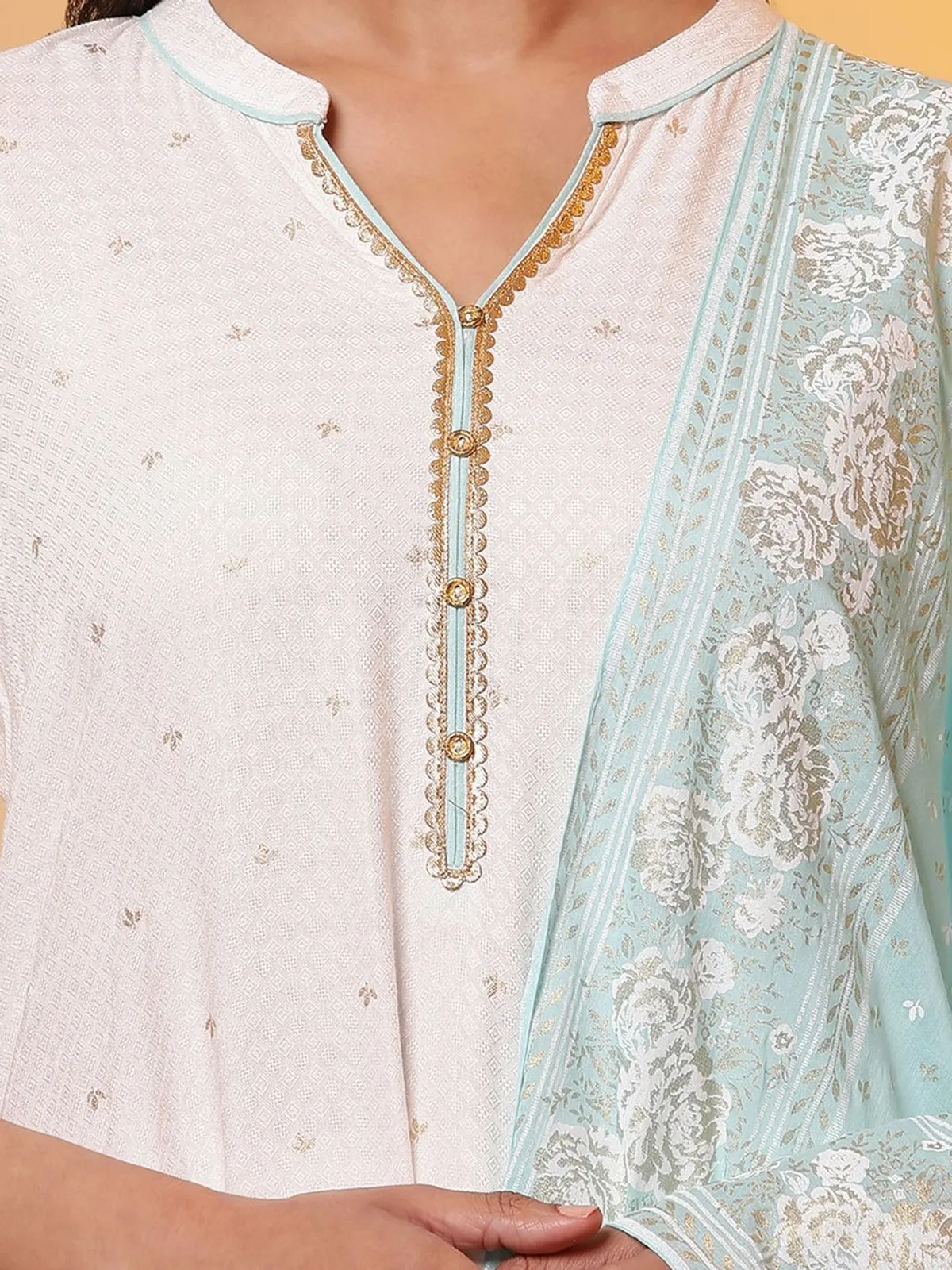 Festive style white silk palazzo suit