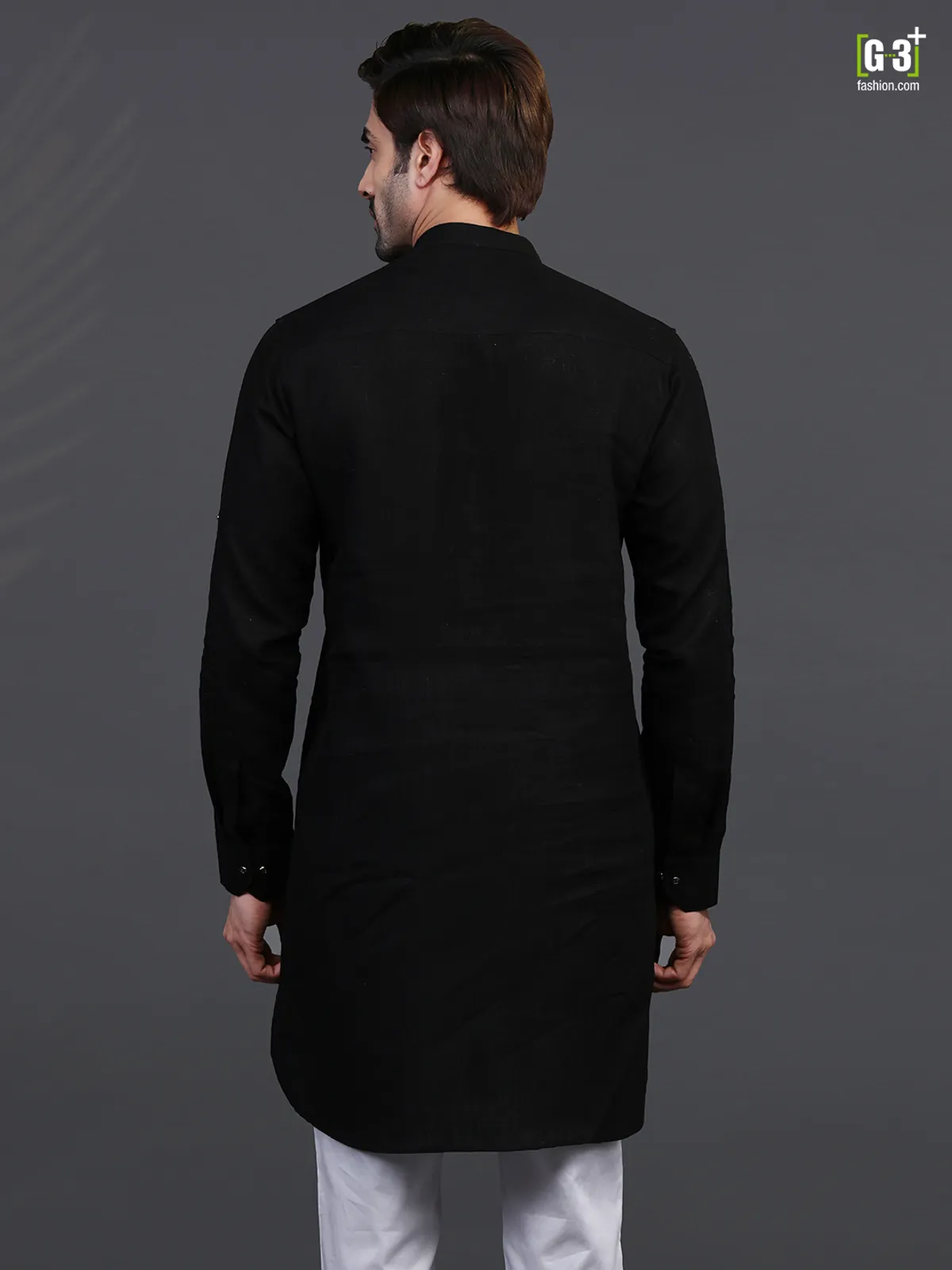 Festive wear black chinese collar mens kurta