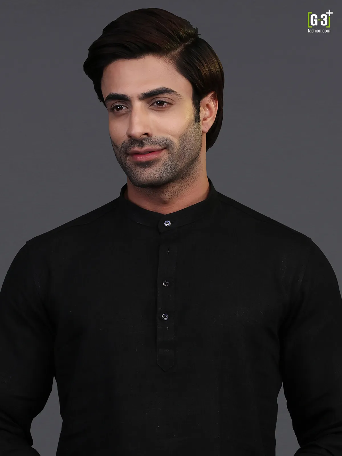 Festive wear black chinese collar mens kurta