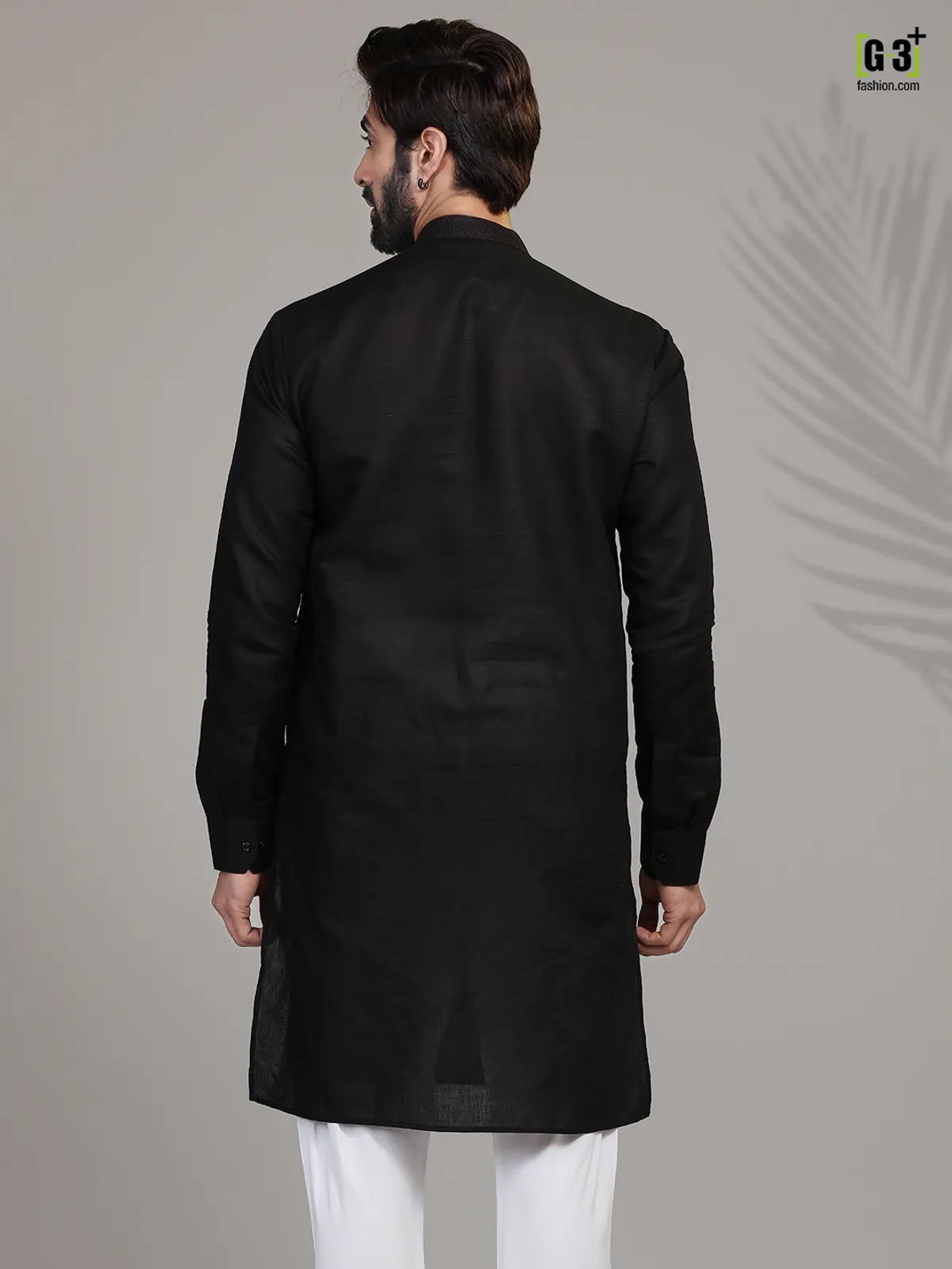 Festive wear black hue stand collar mens kurta