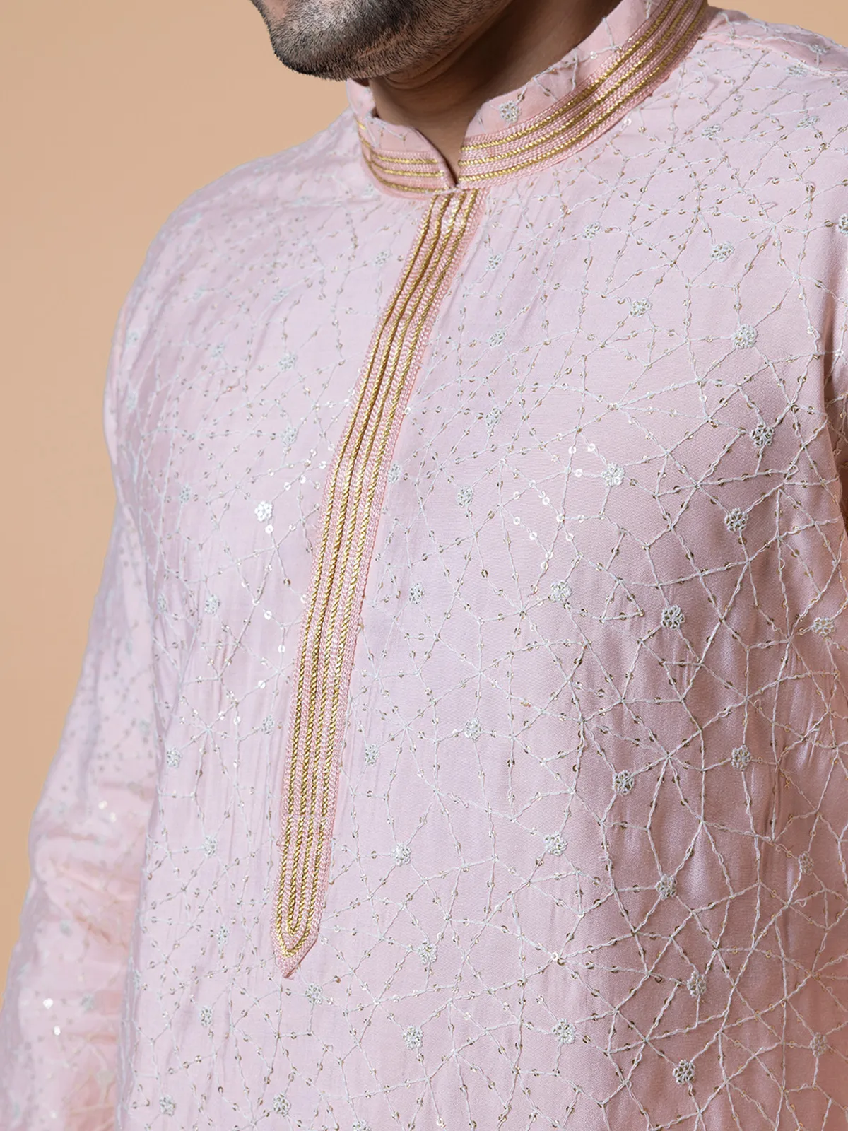 Festive wear light pink kurta suit in silk