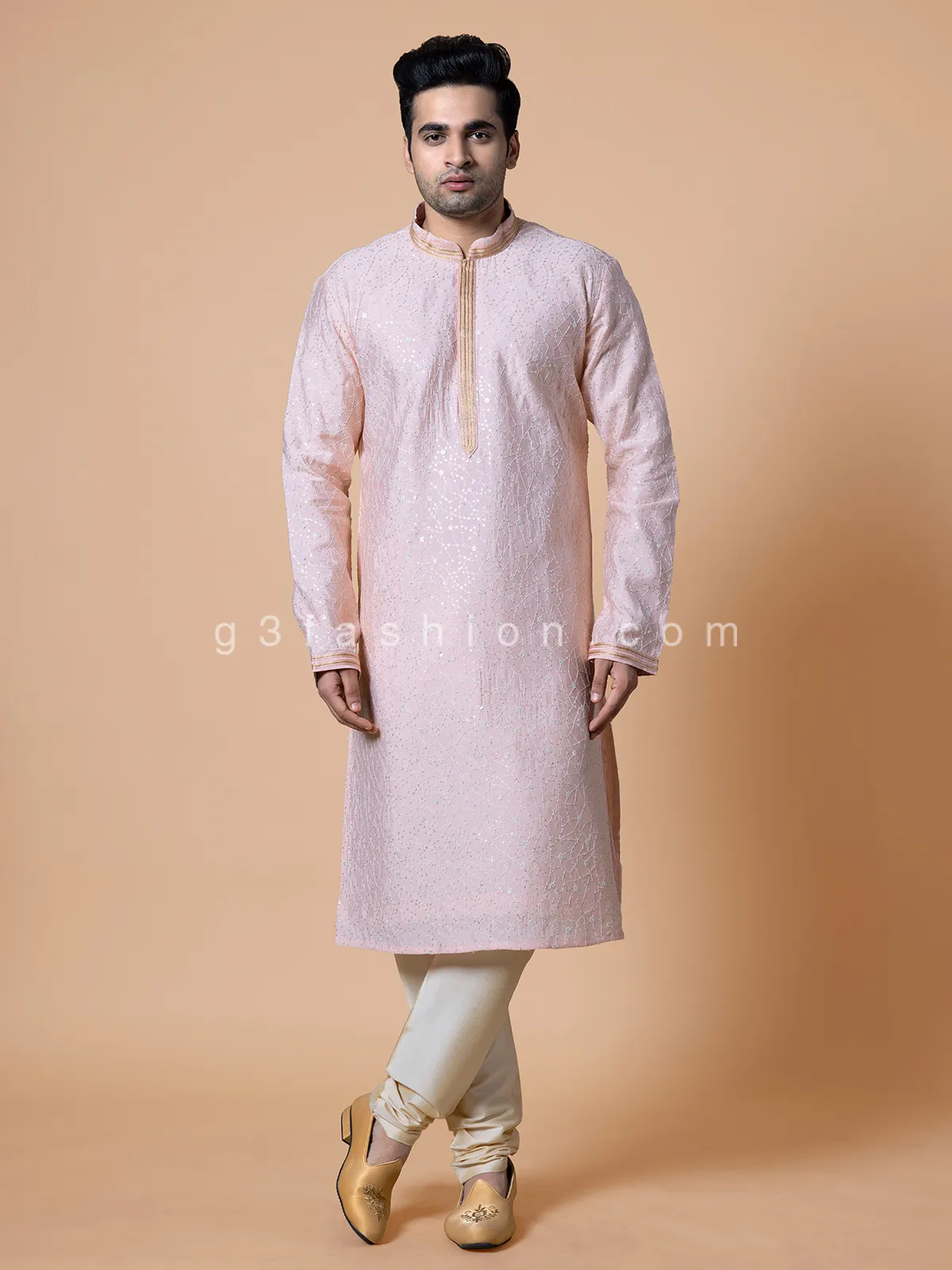 Festive wear light pink kurta suit in silk