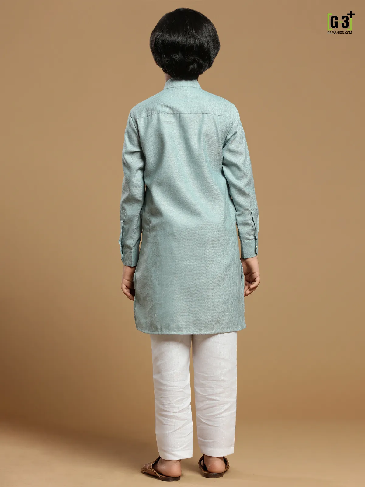 Festive wear mint green solid cotton boys kurta suit