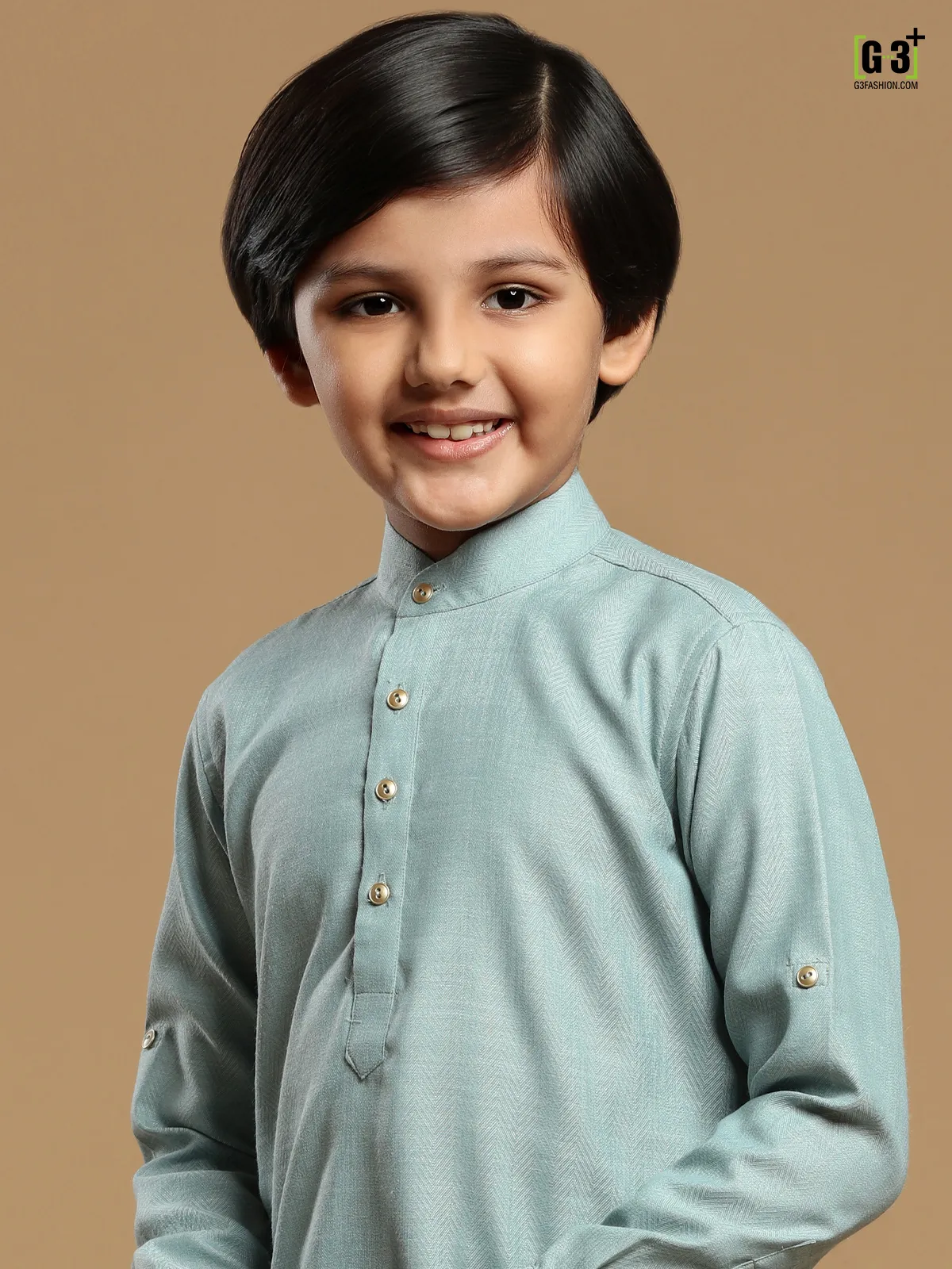 Festive wear mint green solid cotton boys kurta suit