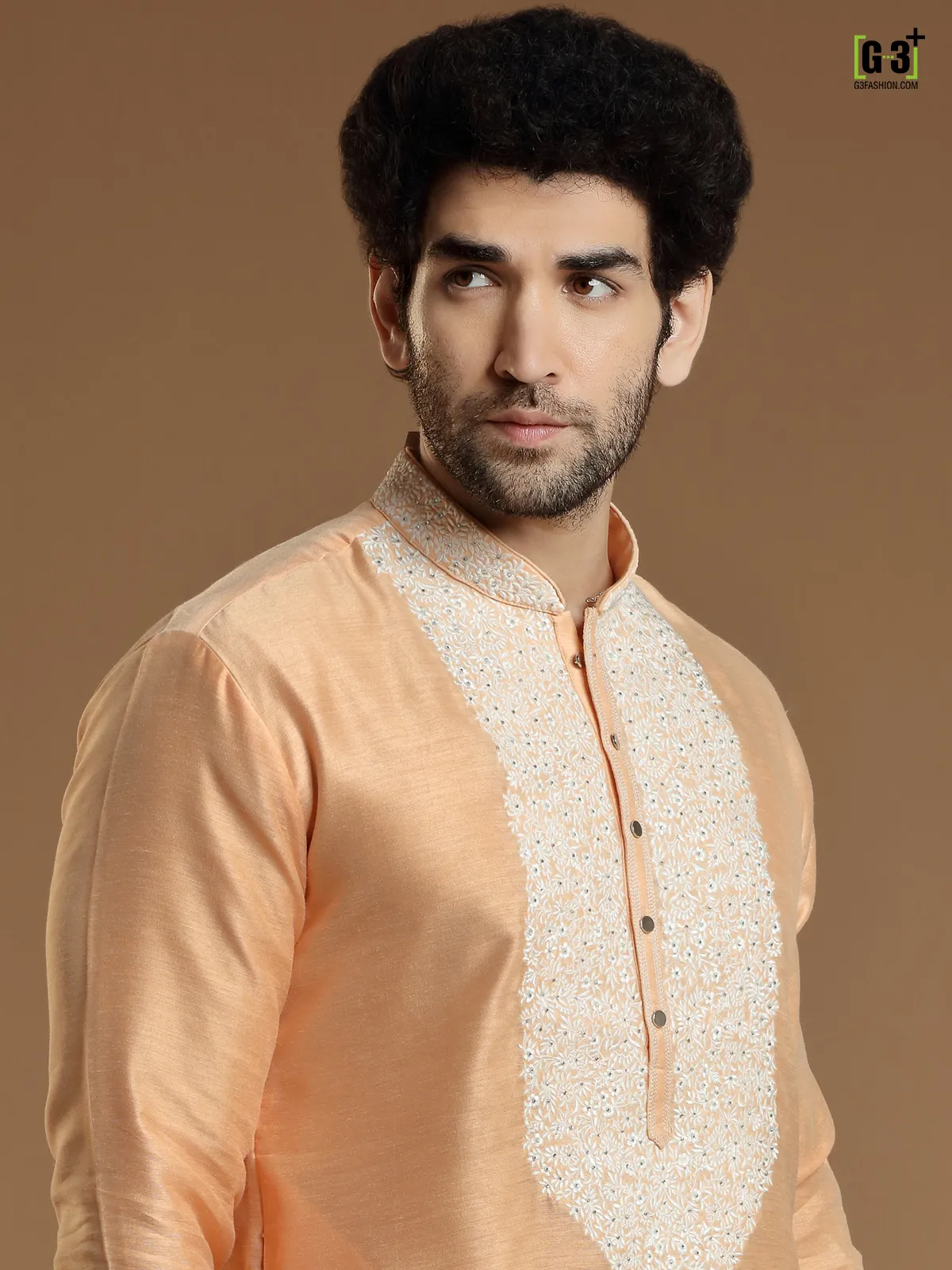 Festive wear peach color silk  Men Kurta pajama