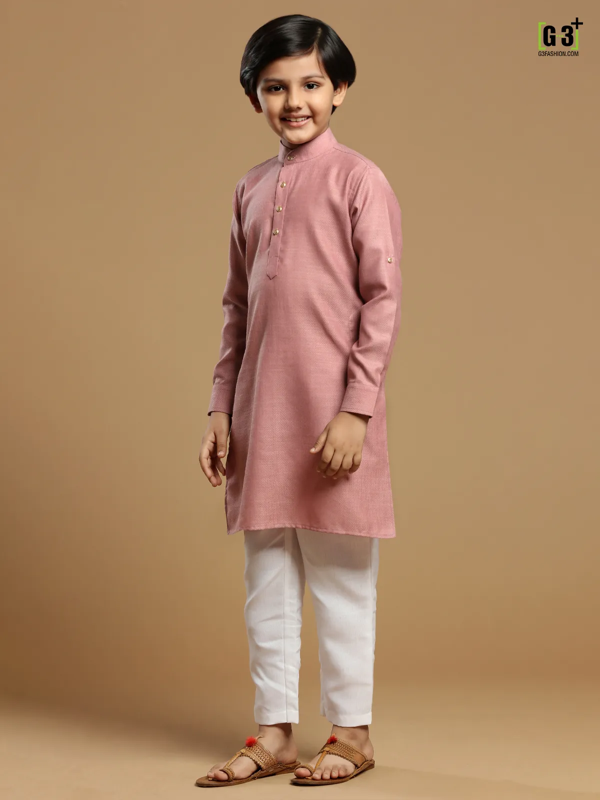 Festive wear pink boys cotton kurta suit
