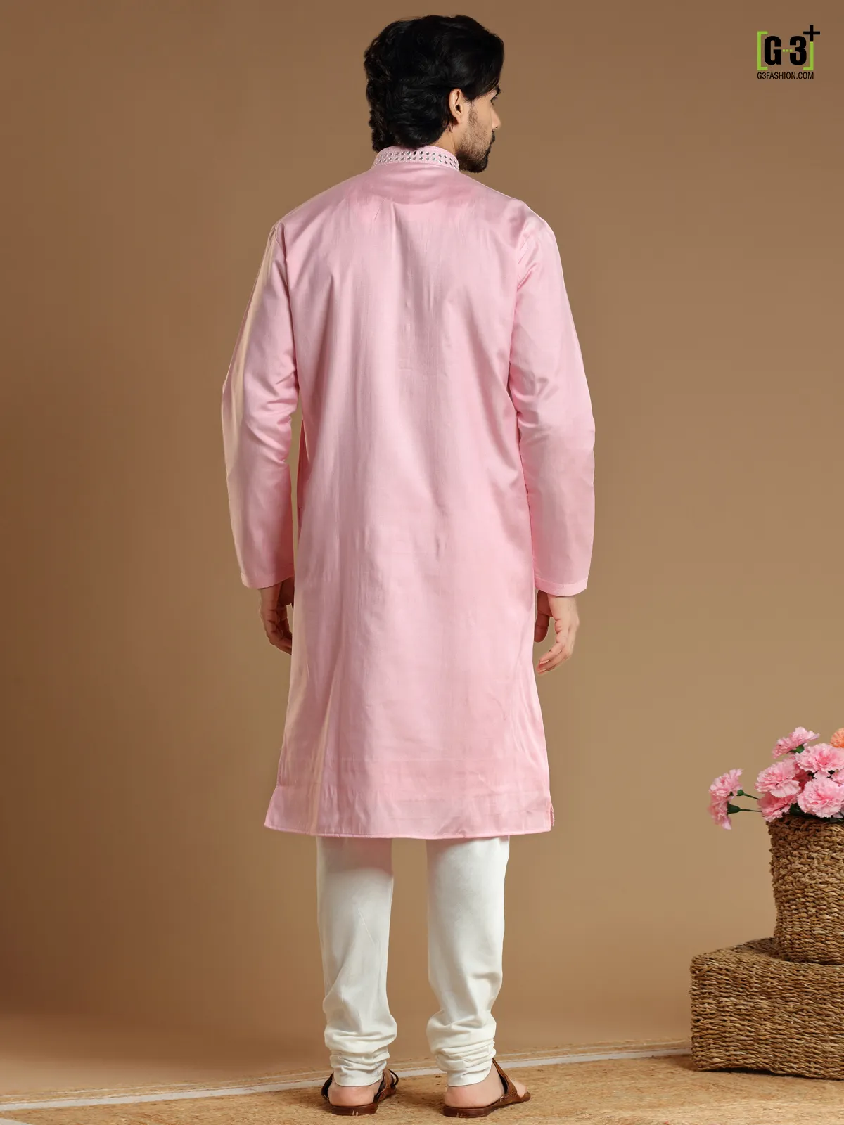 Festive wear pink  Men Kurta pajama in cotton silk