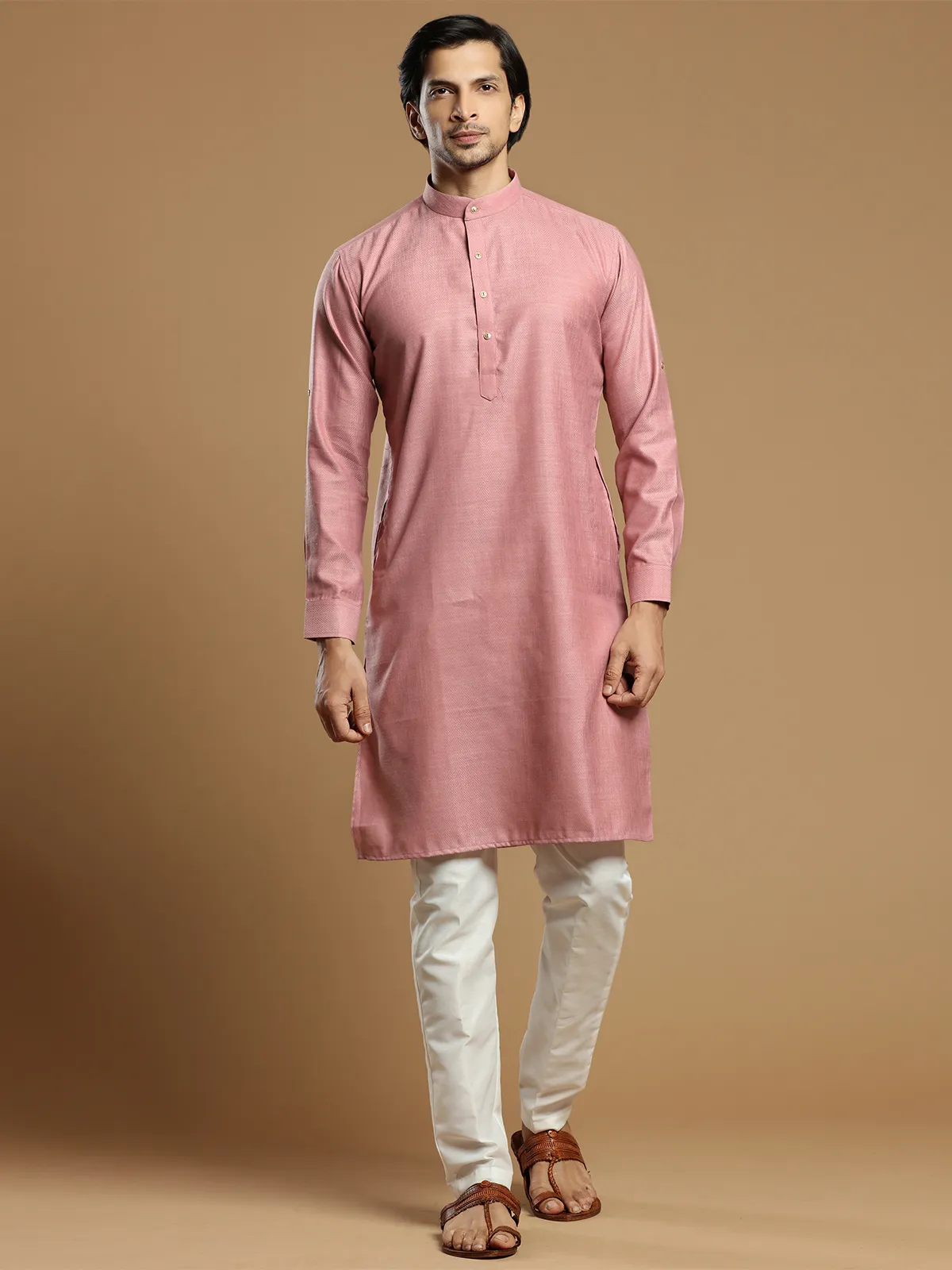Festive wear pink men cotton kurta suit