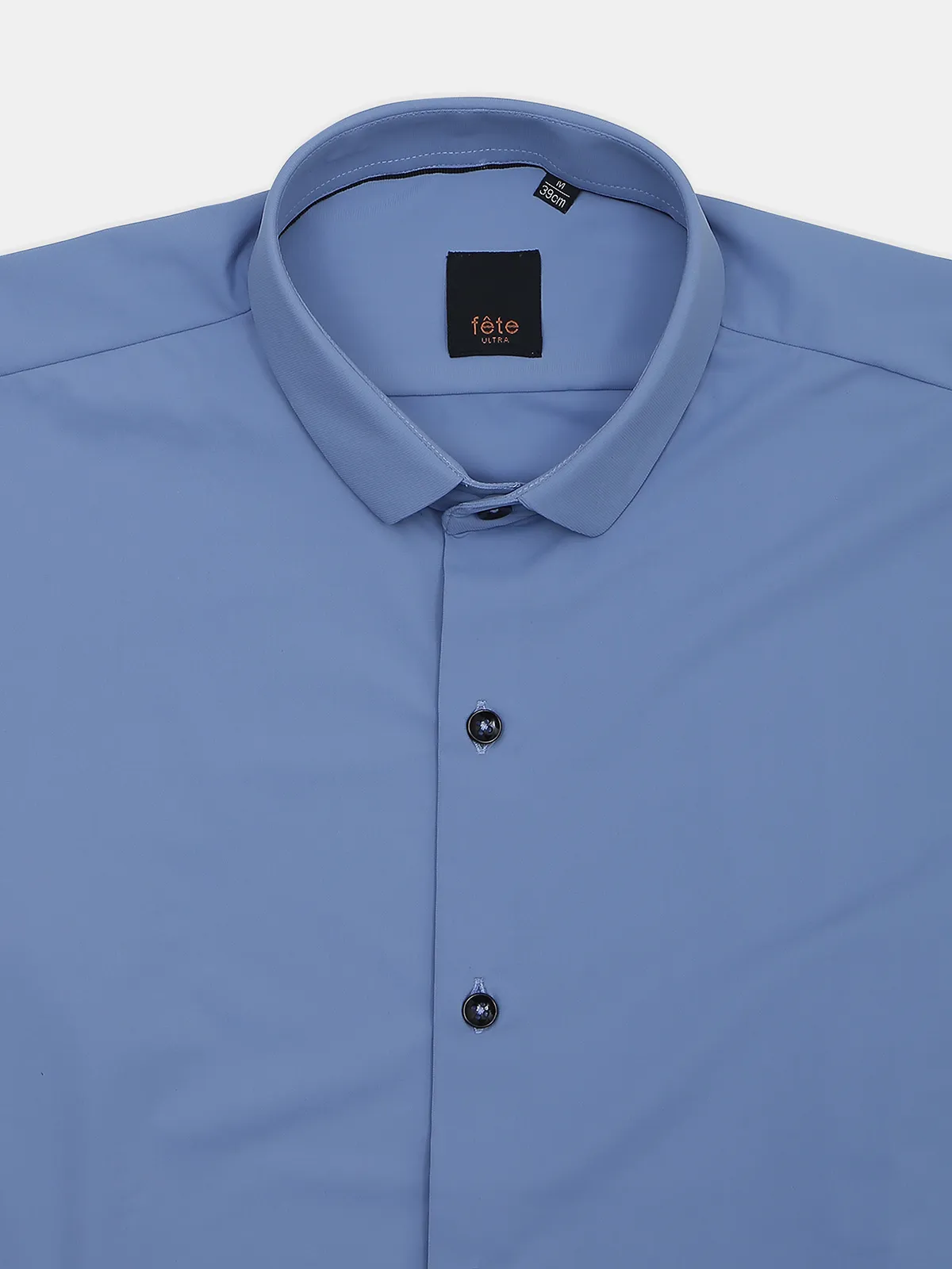 Fete blue cotton plain casual slim fit shirt