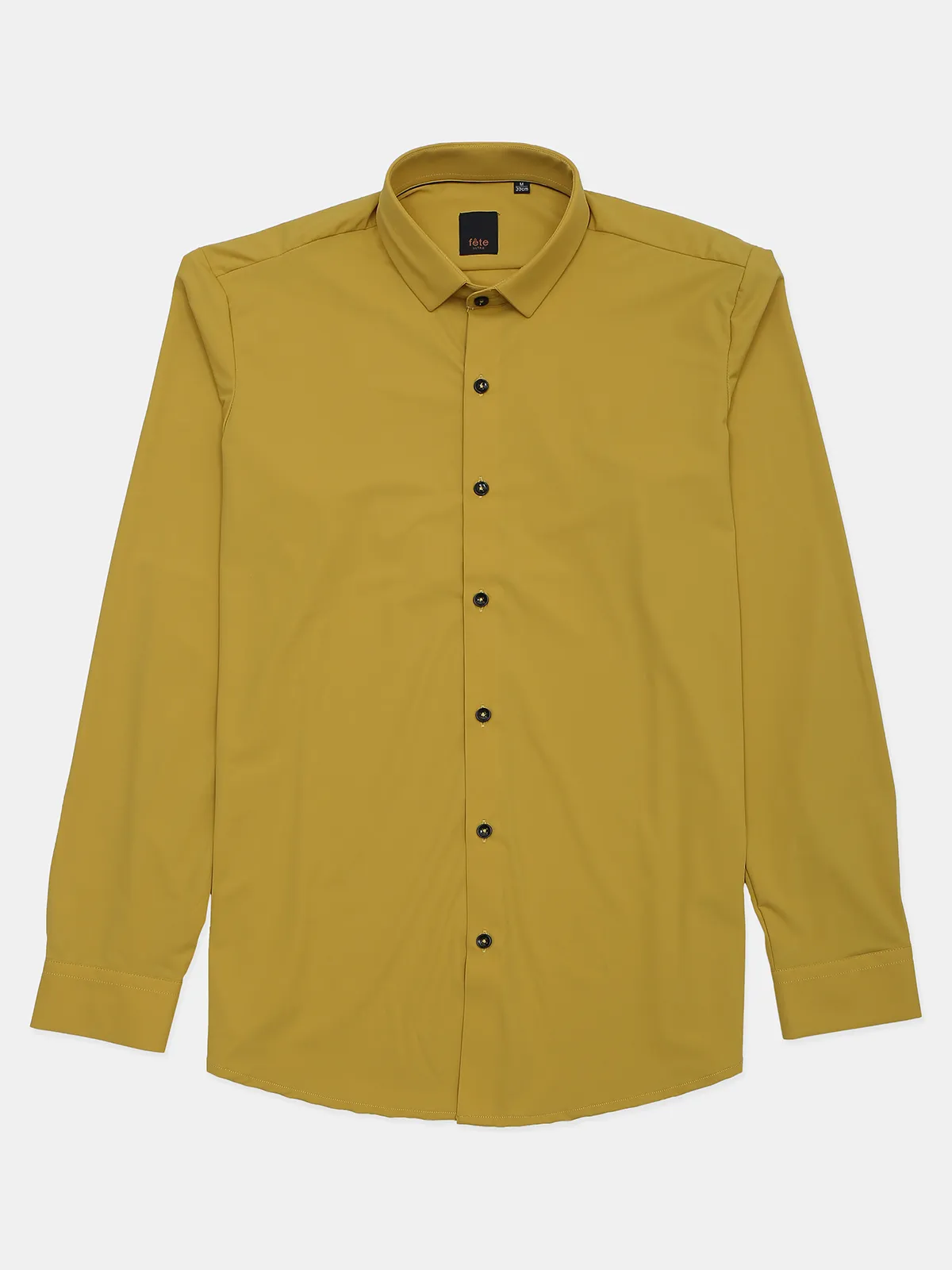 Fete mustard yellow plain cotton casual shirt