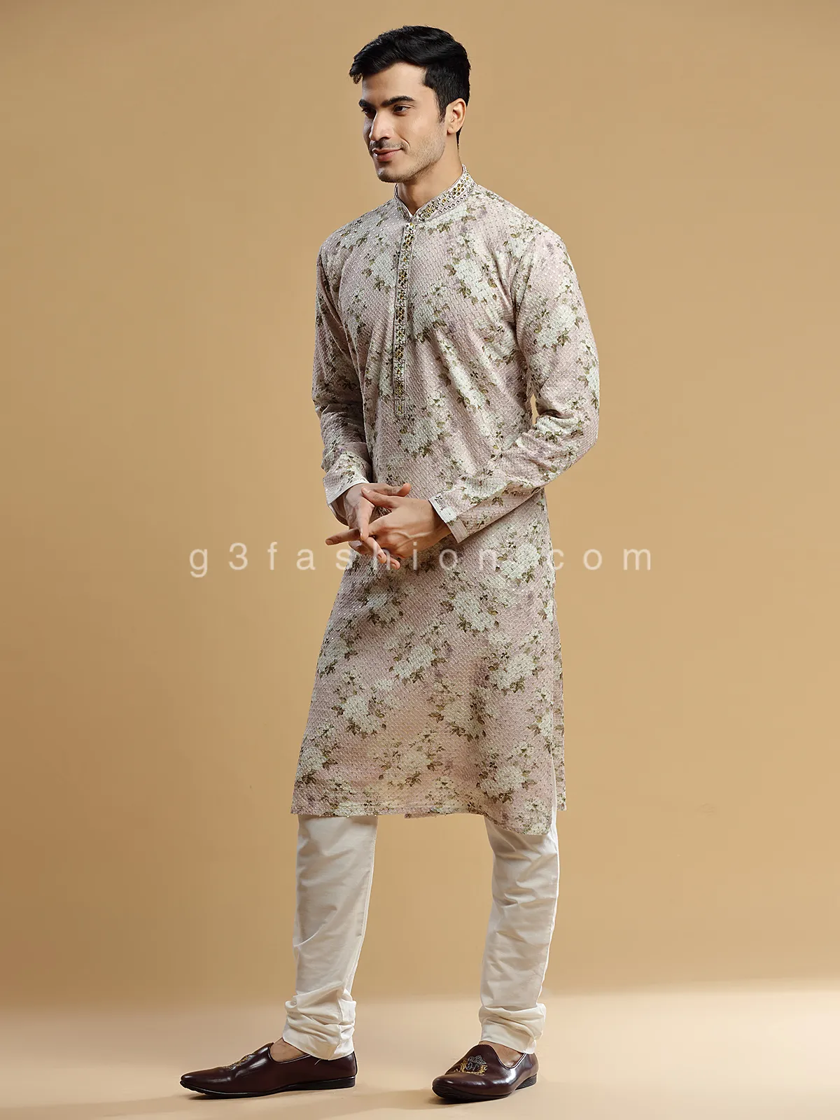 Floral printed dust pink georgette kurta suit